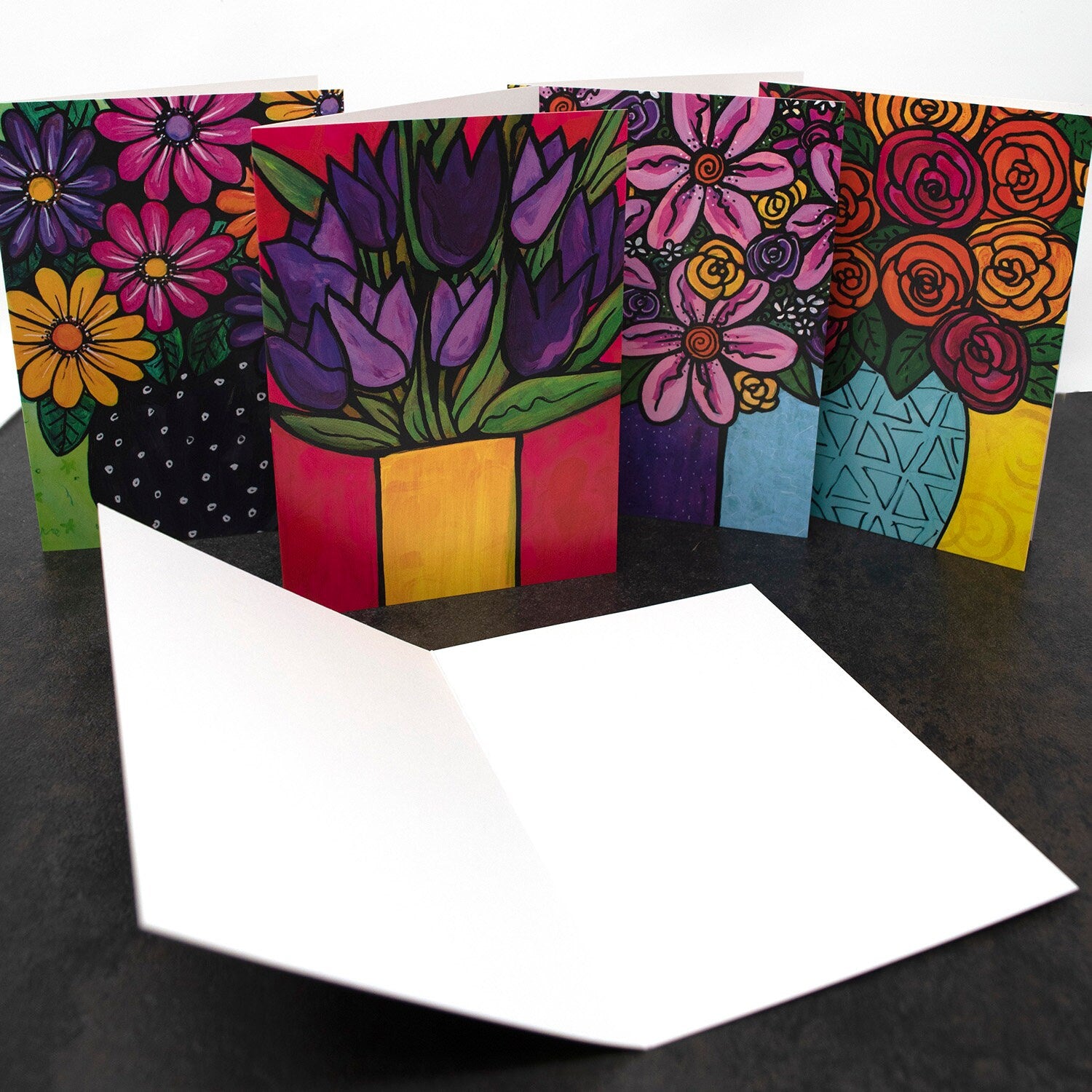 Set of Blank Flower Cards with Envelopes for Thank You, Birthday, Wedding, Any Occasion - Set of 8 Floral Notecards