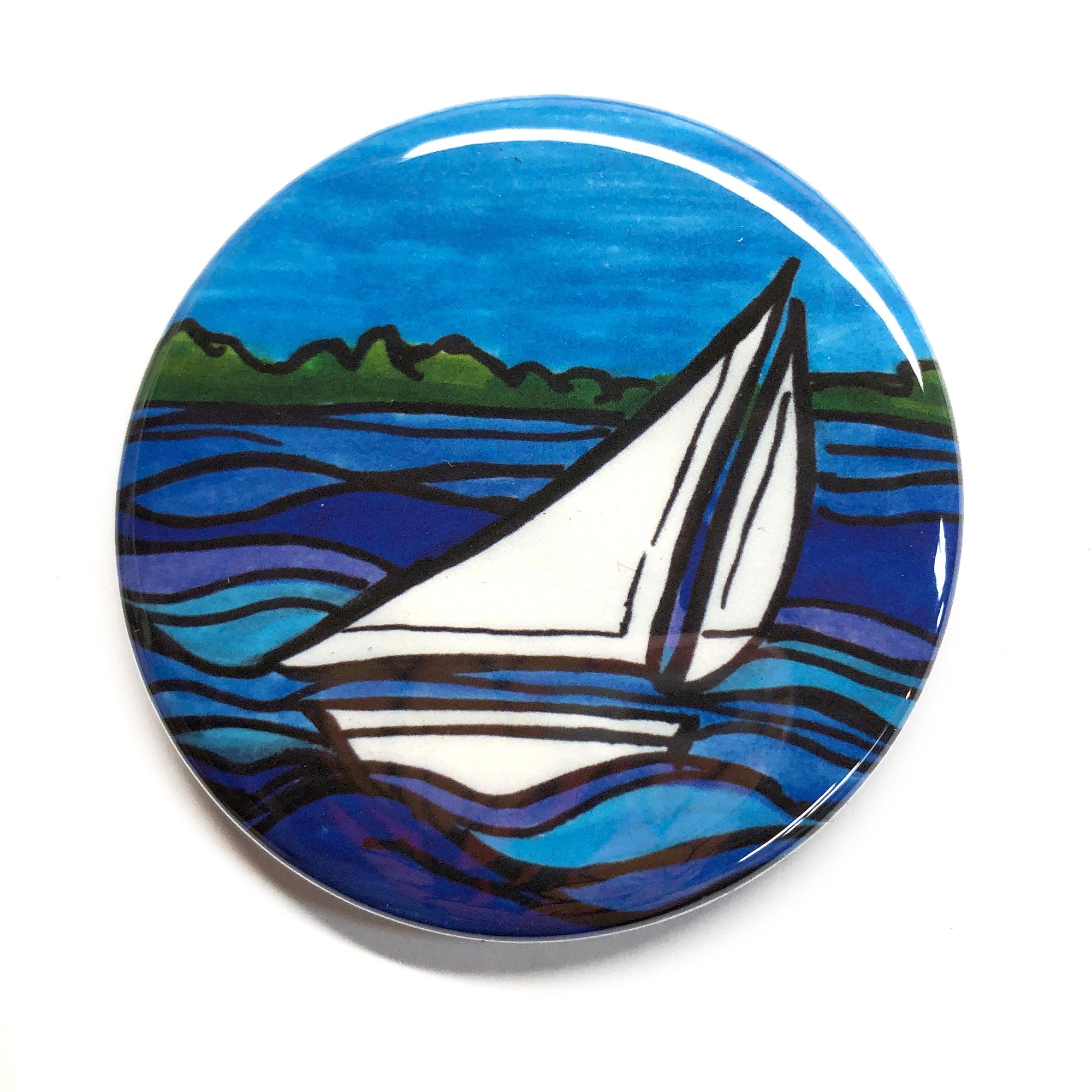 Sailboat Magnet, Pinback Button, or Pocket Mirror