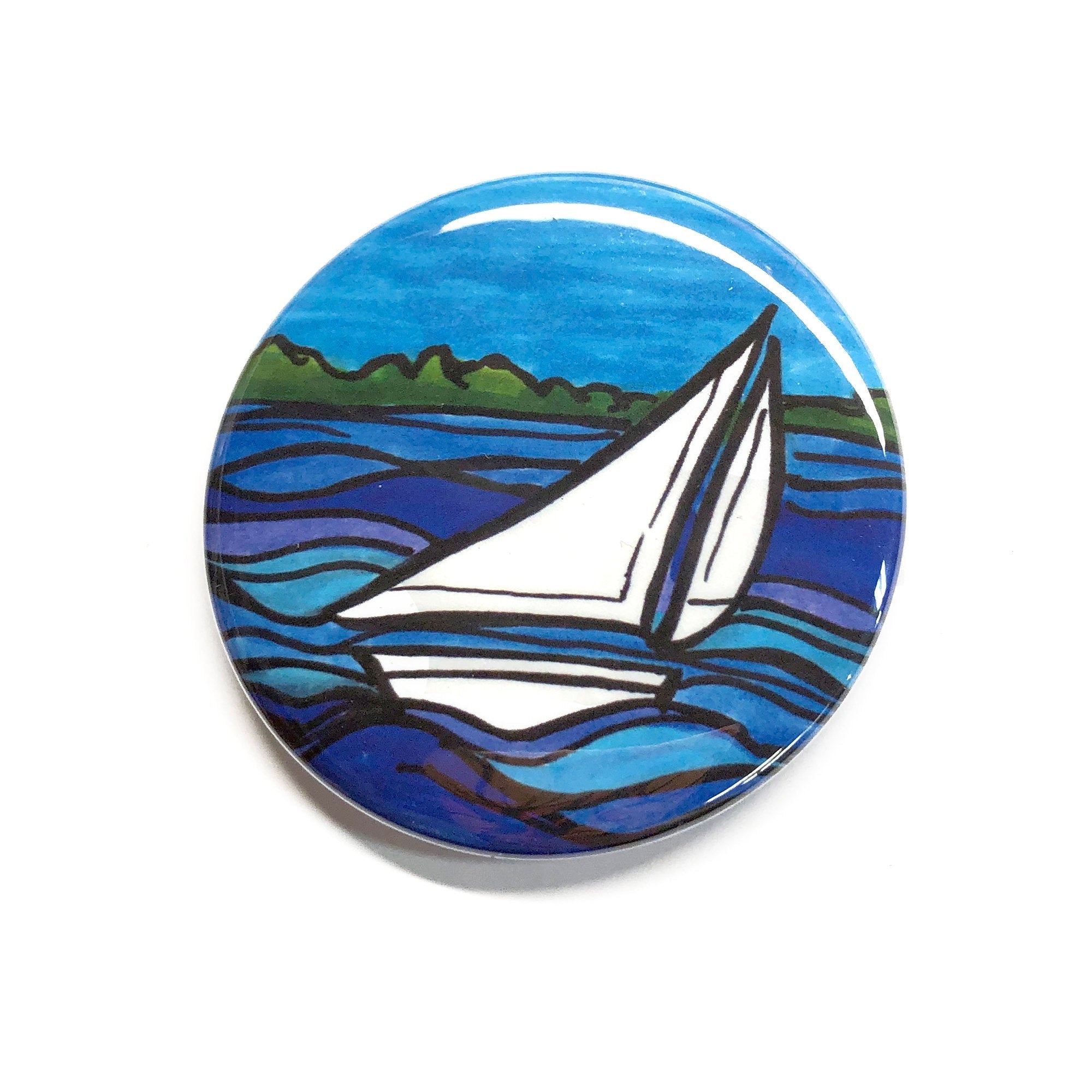 Sailboat Magnet, Pinback Button, or Pocket Mirror