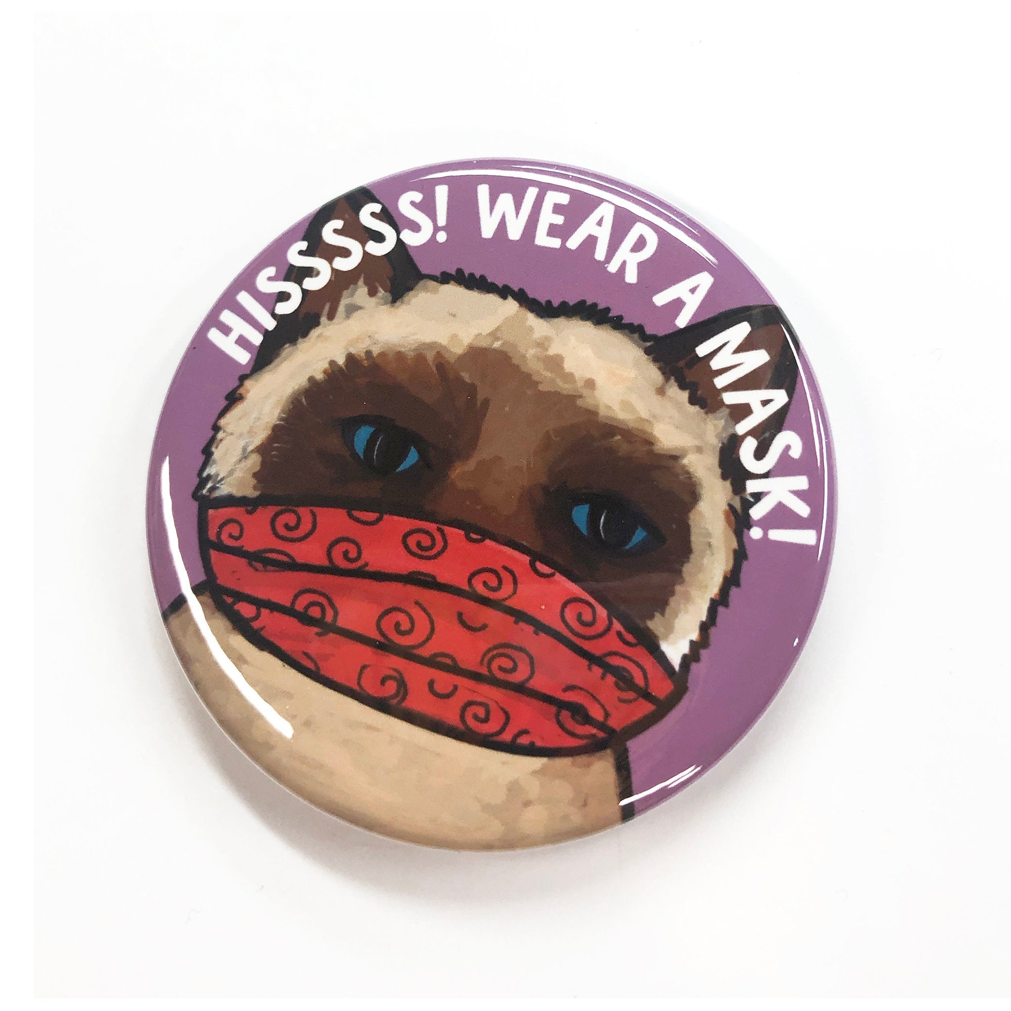 Cat Wearing Mask Pin, Magnet or Pocket Mirror