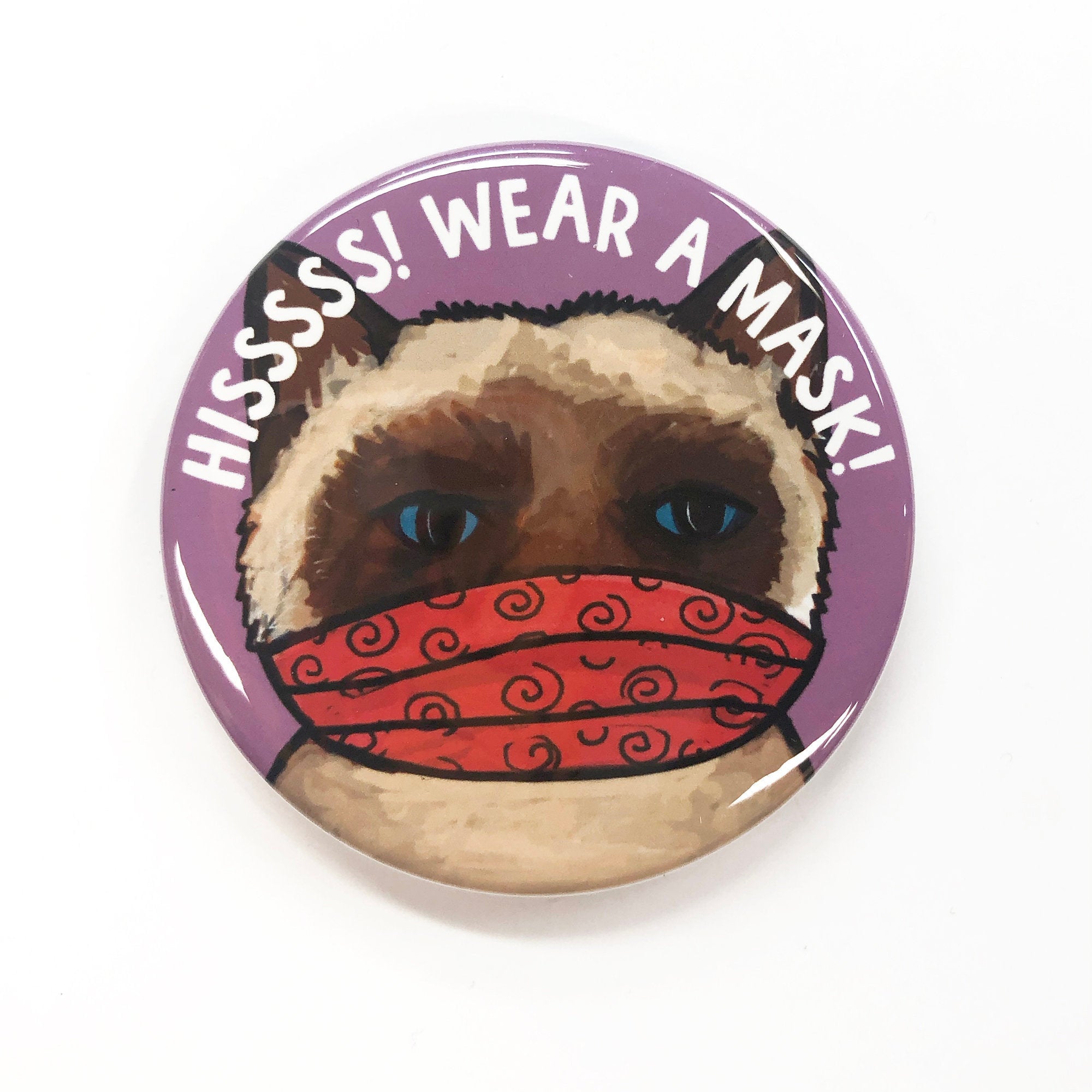 Cat Wearing Mask Pin, Magnet or Pocket Mirror