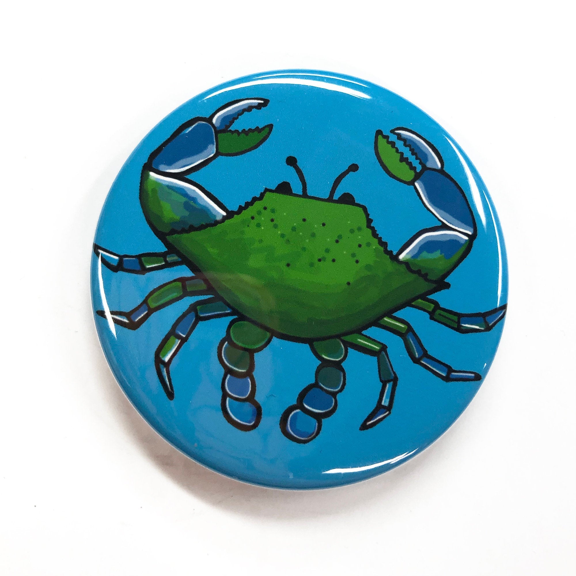 Blue Crab Pin Back Button, Magnet, or Pocket Mirror