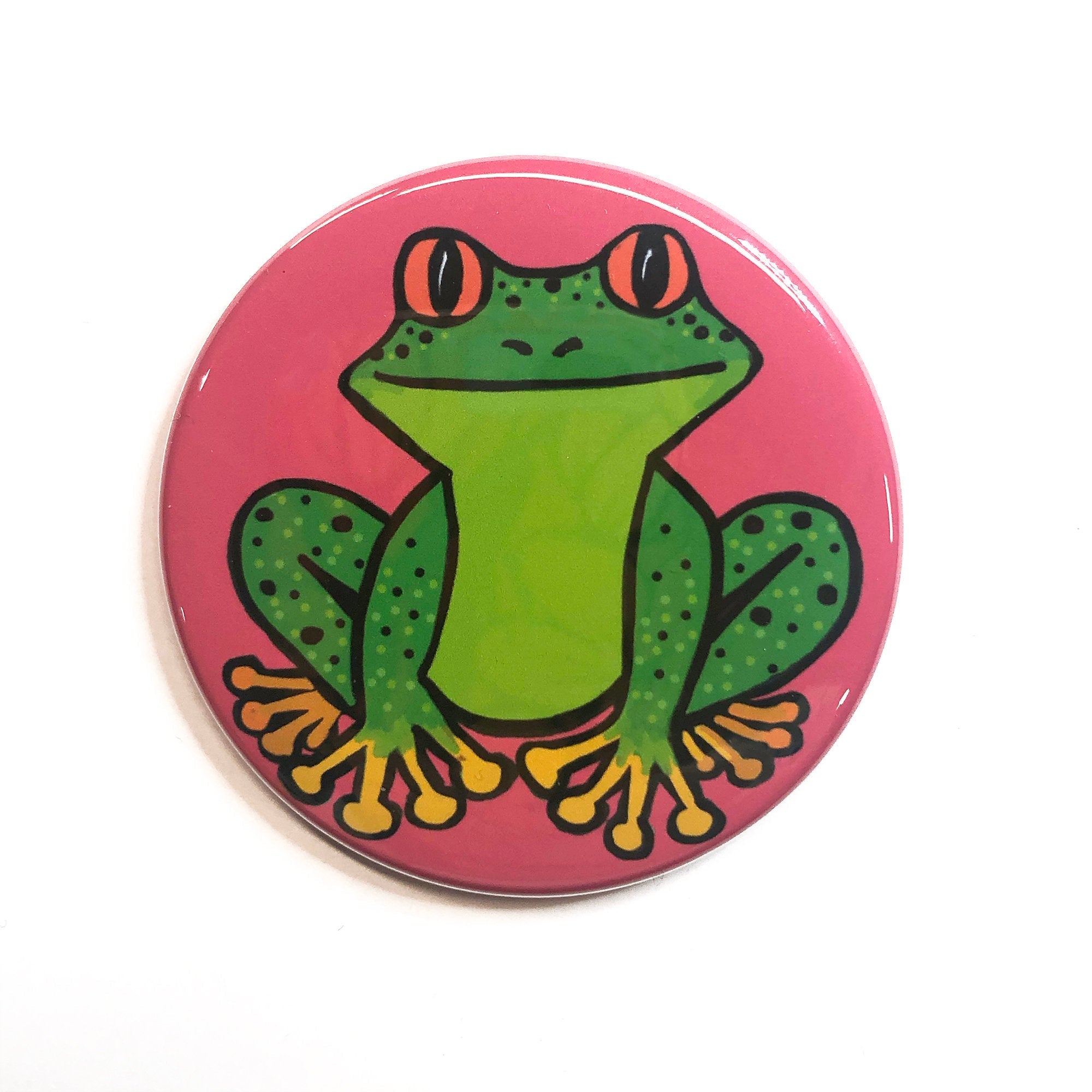 Cute Tree Frog Pin Back Button, Fridge Magnet or Pocket Mirror