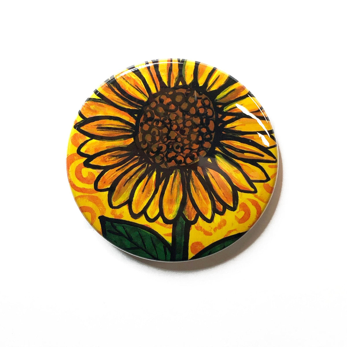 Sunflower Magnet, Pin Back Button, or Pocket Mirror - 1 inch, 1 1/4 inch, or 2 1/4 inch - Yellow Flower Fridge Magnet, Pinback, Purse Mirror