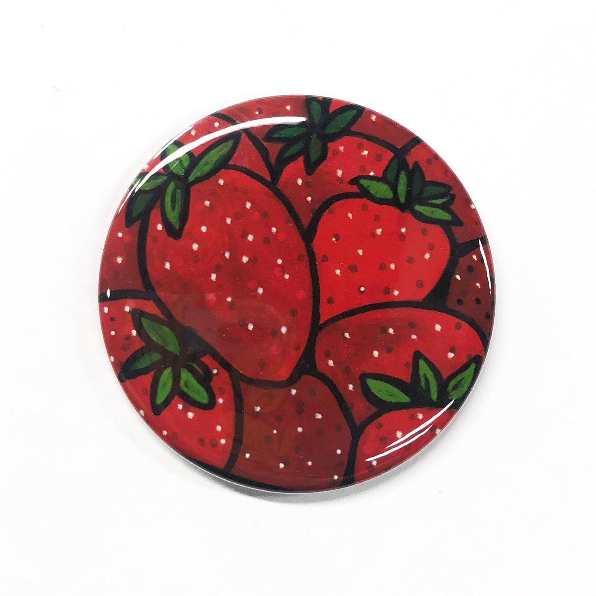 Strawberry Magnet, Pin Back Button, or Pocket Mirror - Fruit Fridge Magnet, Food Pin, or Fun Purse Mirror