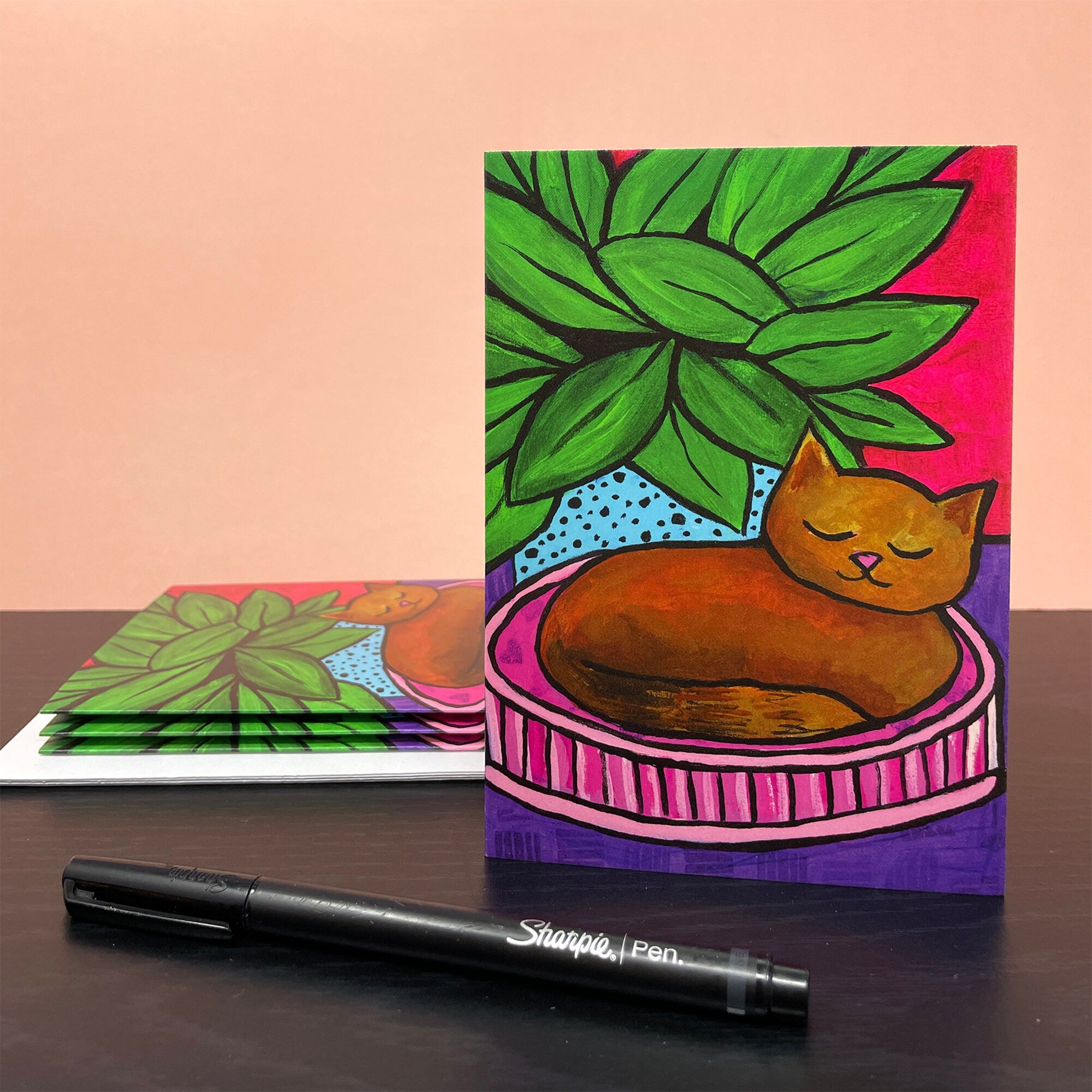 Blank Cat Card - Cute Sleeping Cat Notecard for Thank You, Birthday, Wedding, Any Occasion