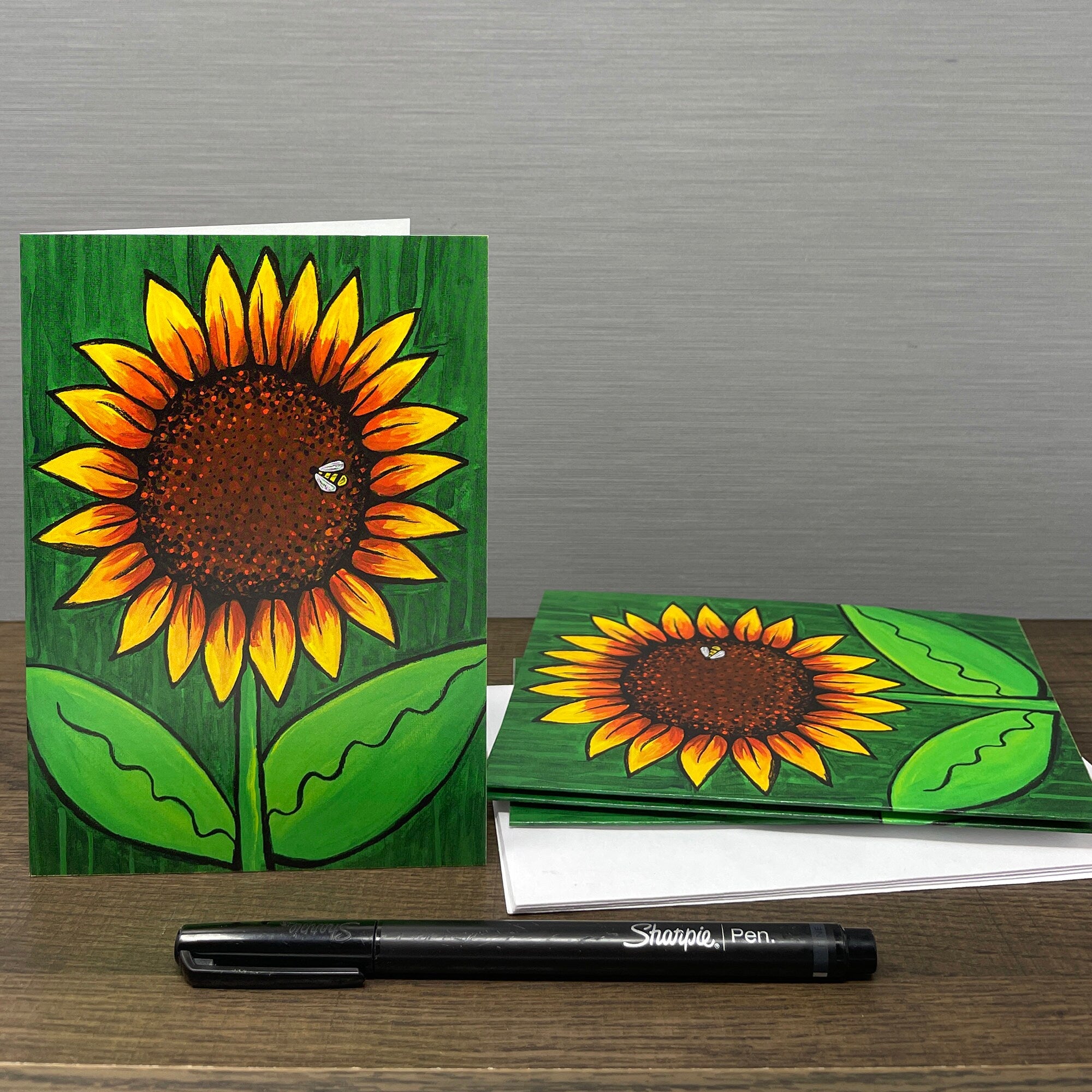 Sunflower Notecard with Bumblebee - Blank Flower Card for Any Occasion, Thank You, Thinking of You, Teacher Gift