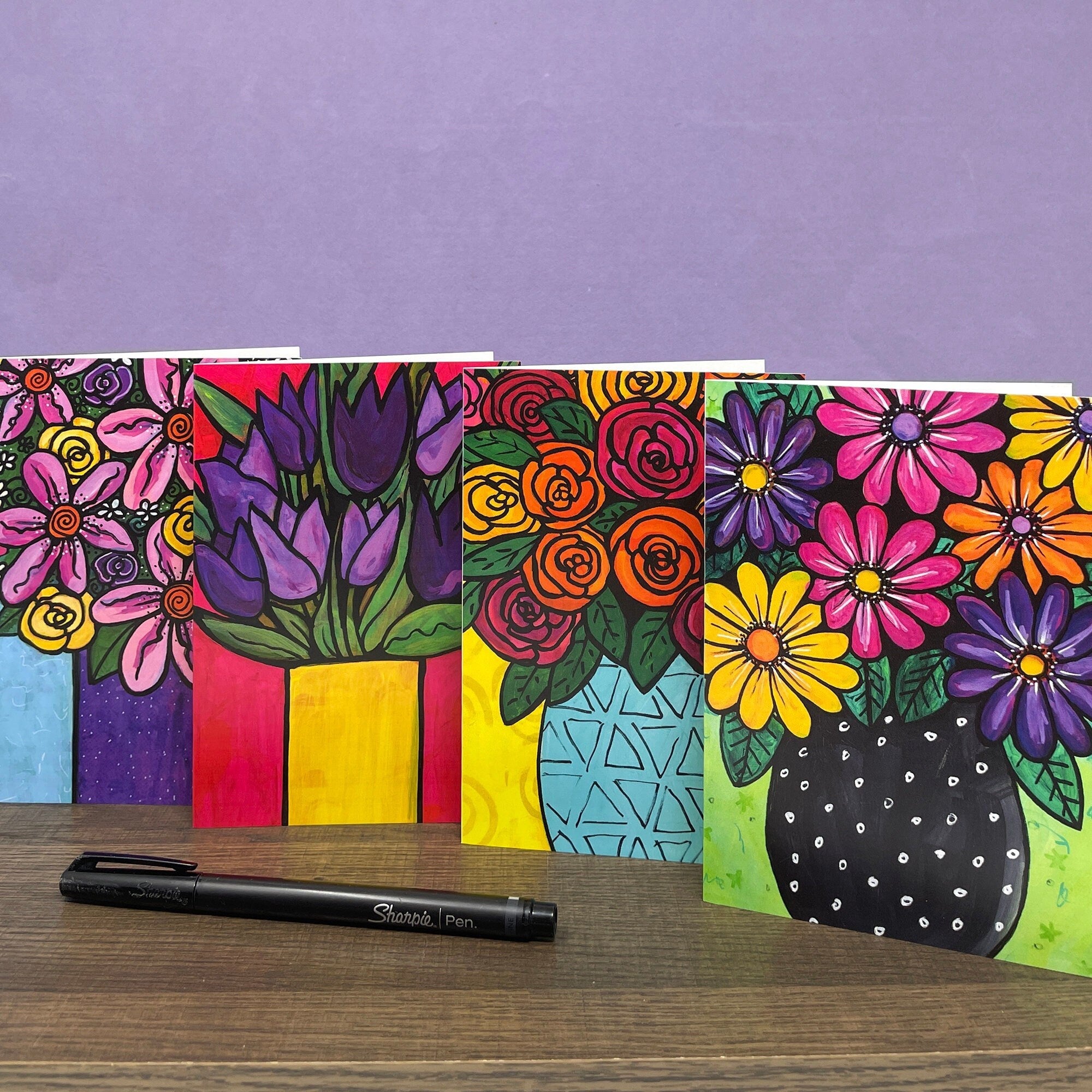 Set of Blank Flower Cards with Envelopes for Thank You, Birthday, Wedding, Any Occasion - Set of 8 Floral Notecards