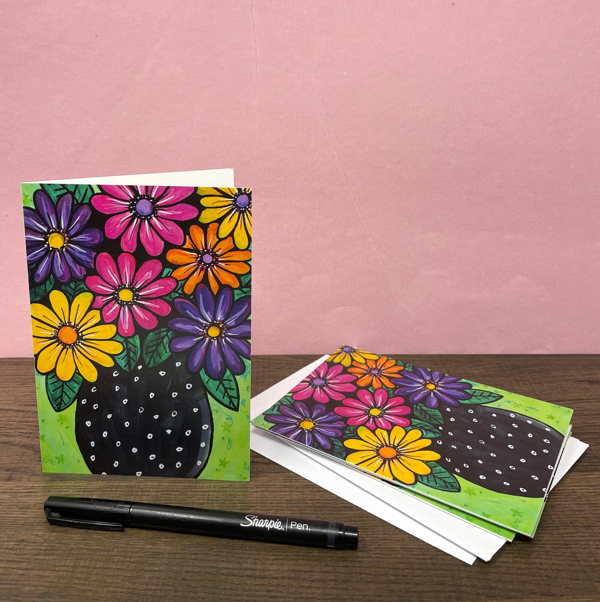 Gerbera Daisy Card - Set of Blank Flower Notecards for Any Occasion, Thank You, Thinking of You, Teacher Gift