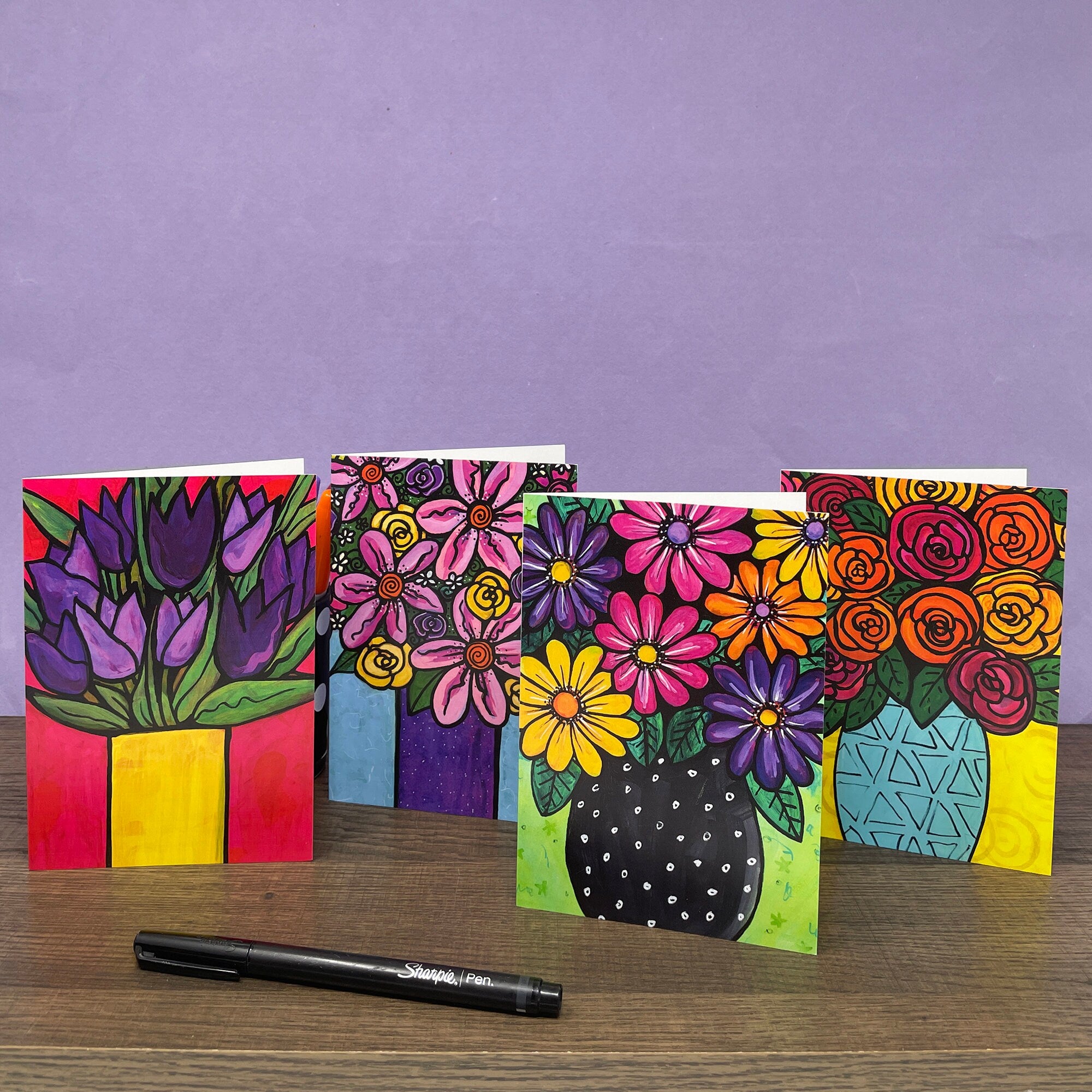 Set of Blank Flower Cards with Envelopes for Thank You, Birthday, Wedding, Any Occasion - Set of 8 Floral Notecards