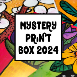 Mystery Art Print Box - Colorful Print Bundle - four 8x10 prints in black mats
