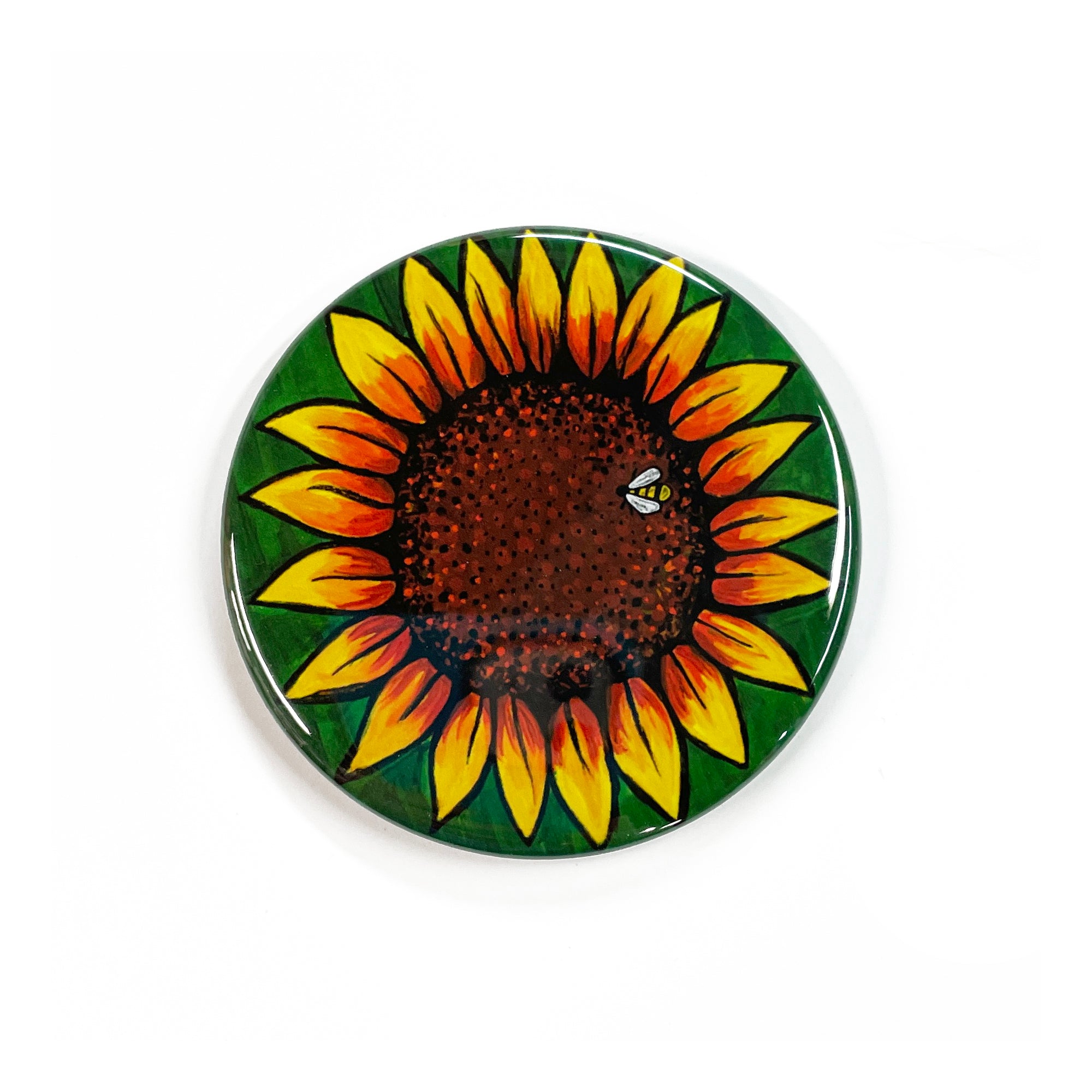 Bee on Sunflower Pin, Magnet, or Mirror