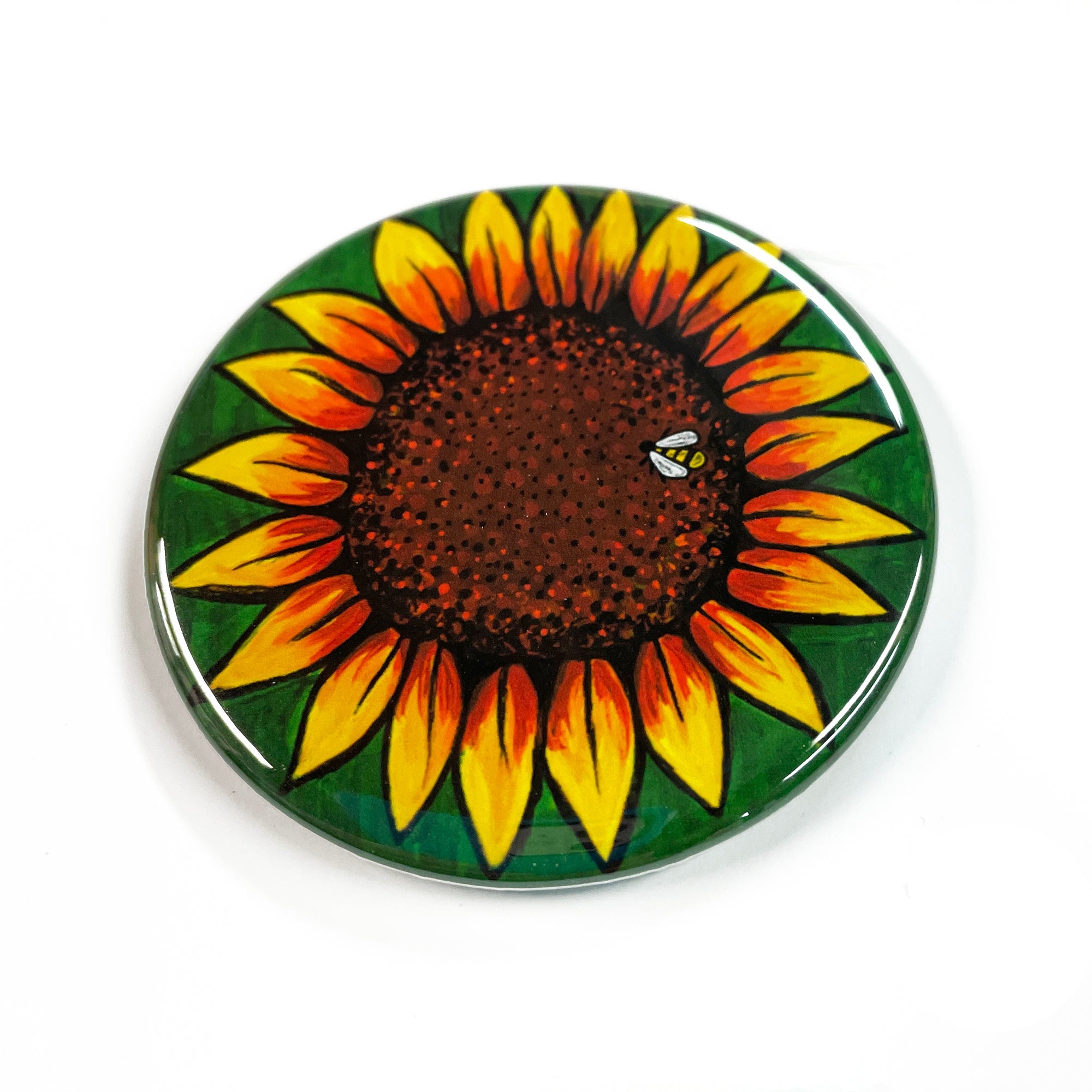 Bee on Sunflower Pin, Magnet, or Mirror