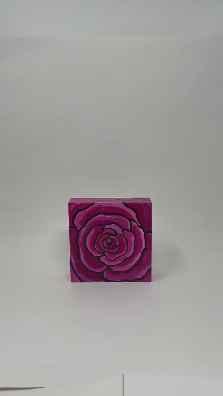 Pink Rose Painting - Original Acrylic Flower Art - Square 5x5 Inches - Cradled Wood Board - Ready to Hang