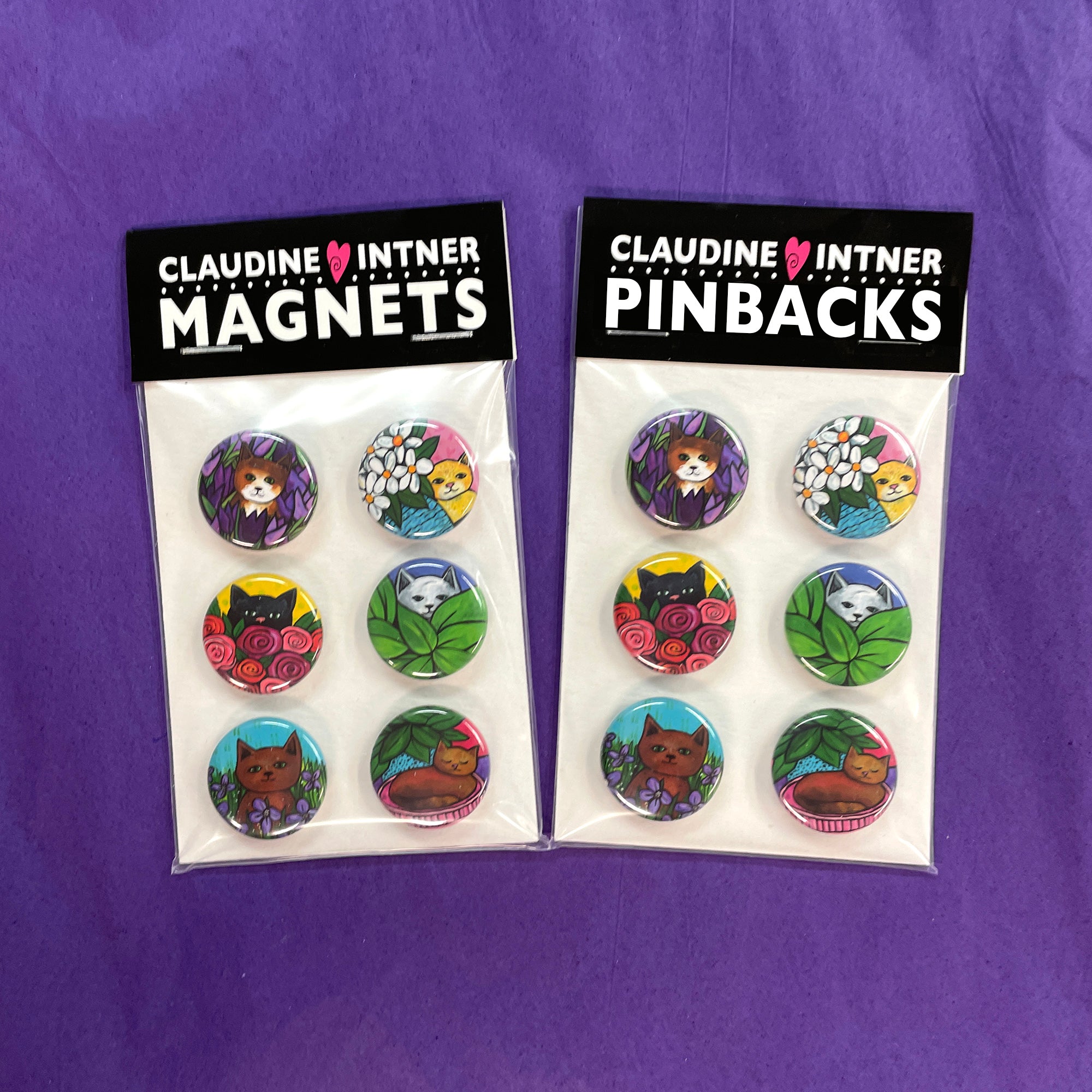 Cute Cat Magnet or Pin Back Button Set