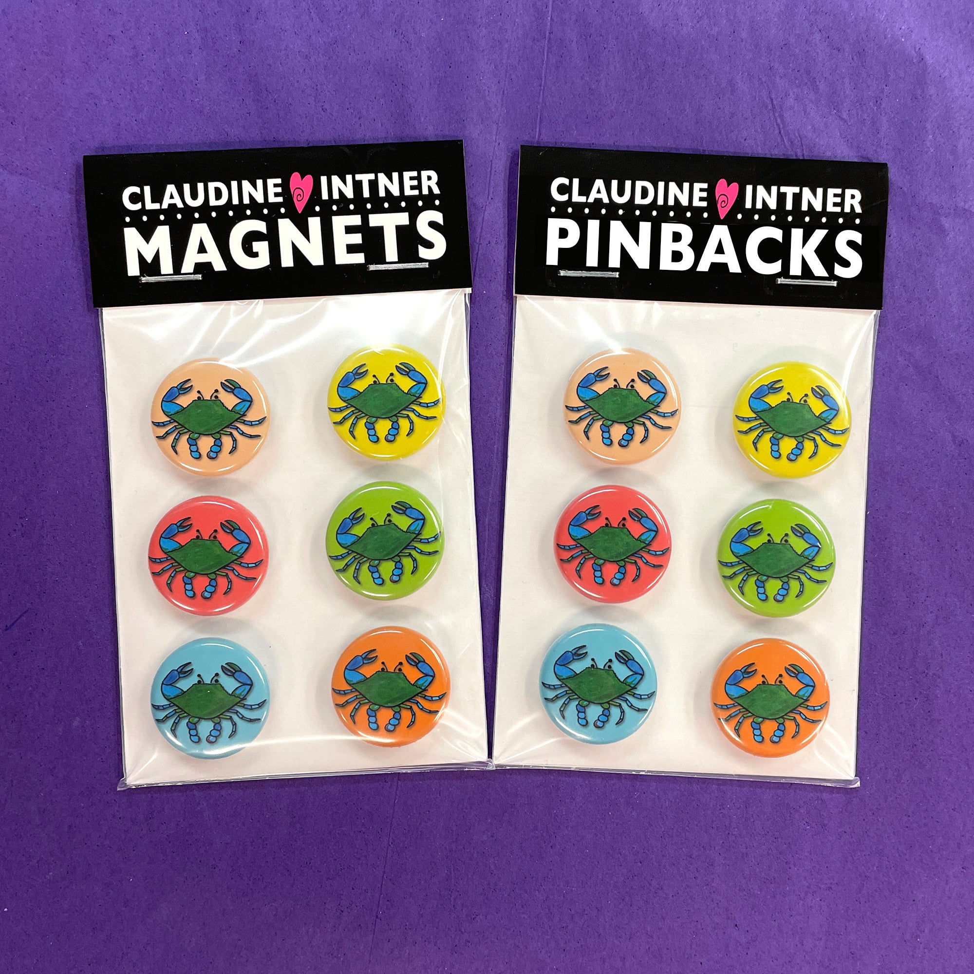 Blue Crab Magnet or Pin Back Button Set