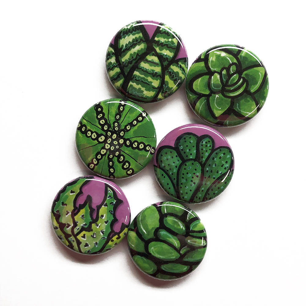 Succulent Magnets or Succulent Pinback Buttons