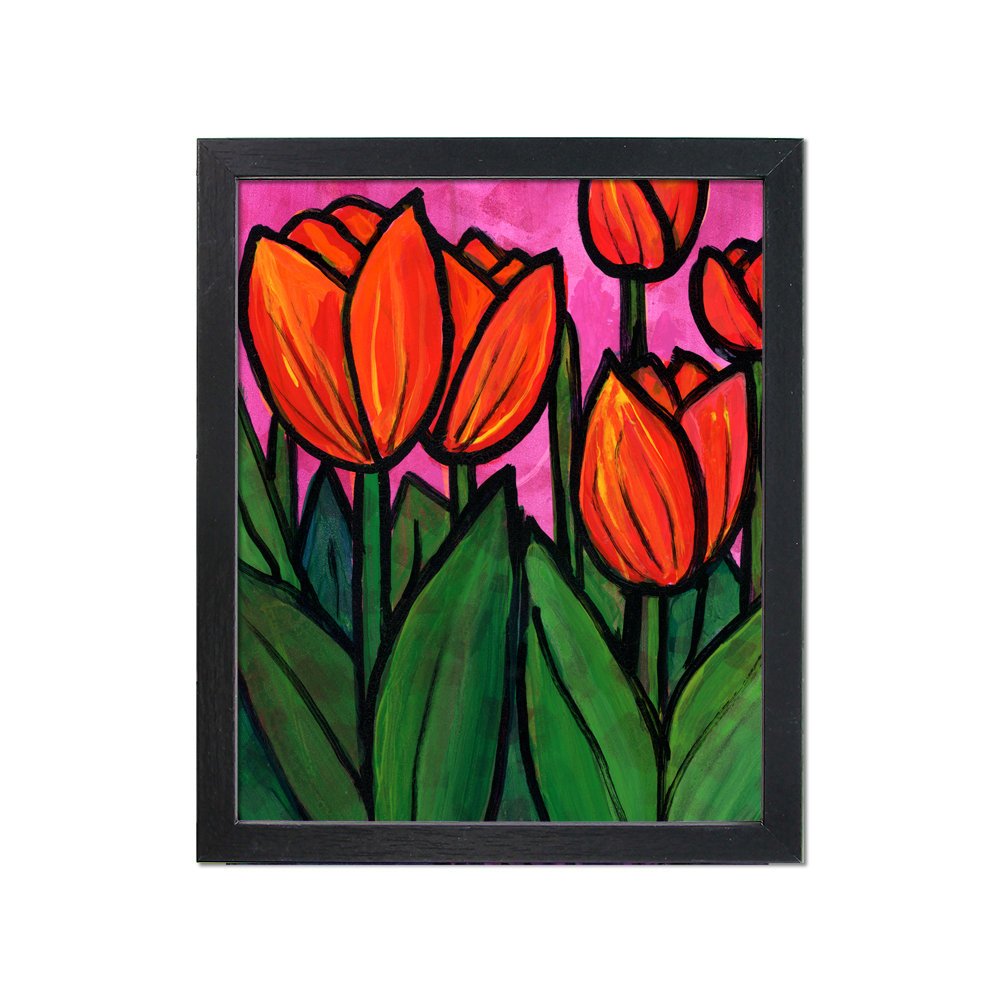 Tulip Art Print - Red Magenta Green Floral Wall Art Decor