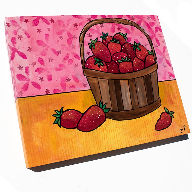 Strawberry Painting - Still Life with Strawberries in Basket 