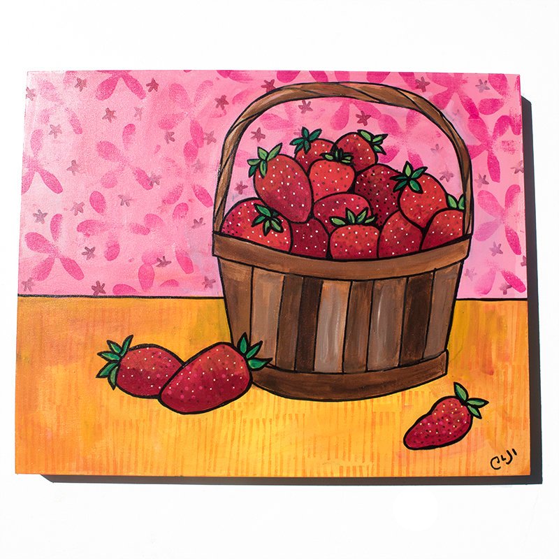 Strawberry Painting - Still Life with Strawberries in Basket 