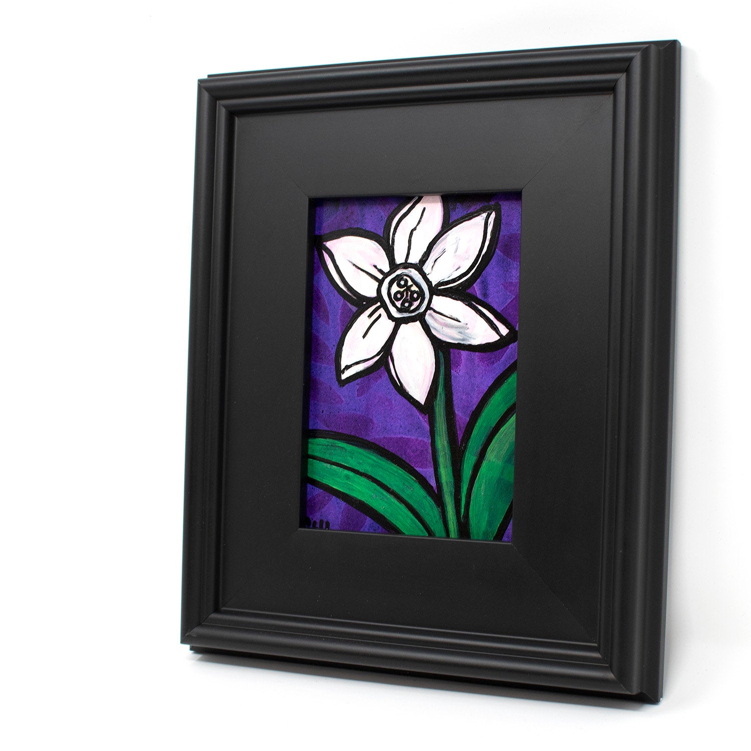 White Daffodil Painting - Small Original Art by Claudine Intner