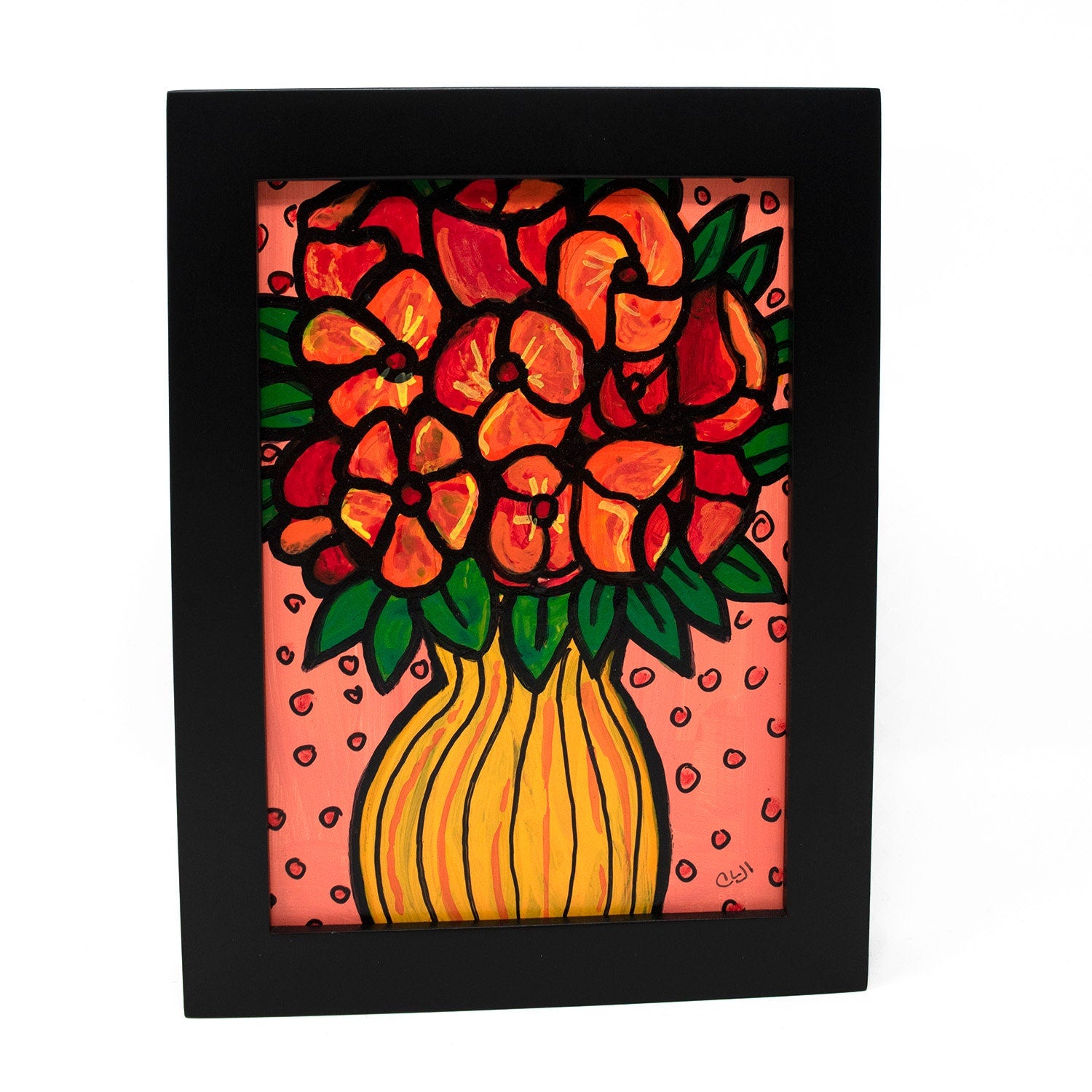 Small Flower Painting for Bedroom, Bathroom or Living Room - Cheerful Bouquet Still Life - Orange and Yellow
