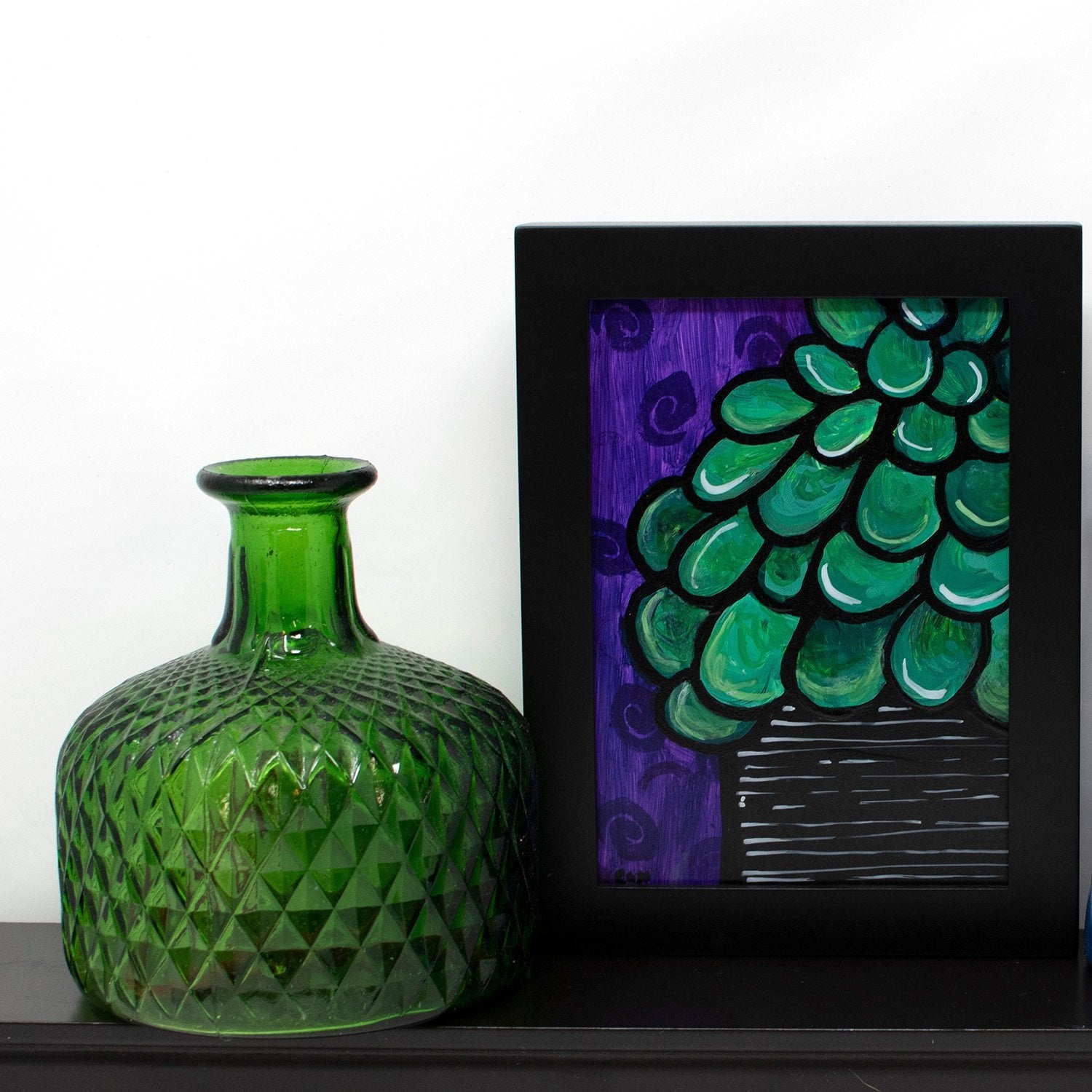 Purple and Green Jade Plant Painting Original - Succulent Lover Gift