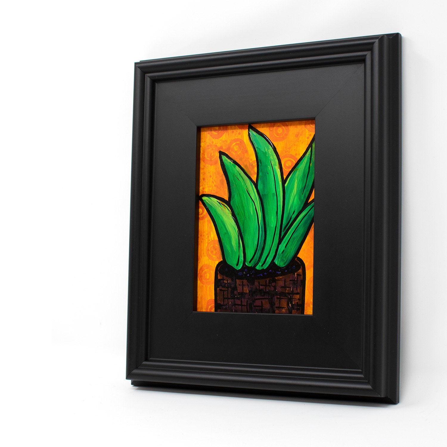 Aloe Plant Art - Original Succulent Painting in Frame