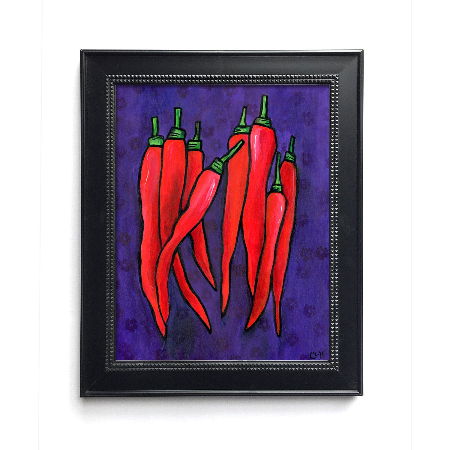 Red Chili Pepper Print - Purple and Red Kitchen Wall Art Print