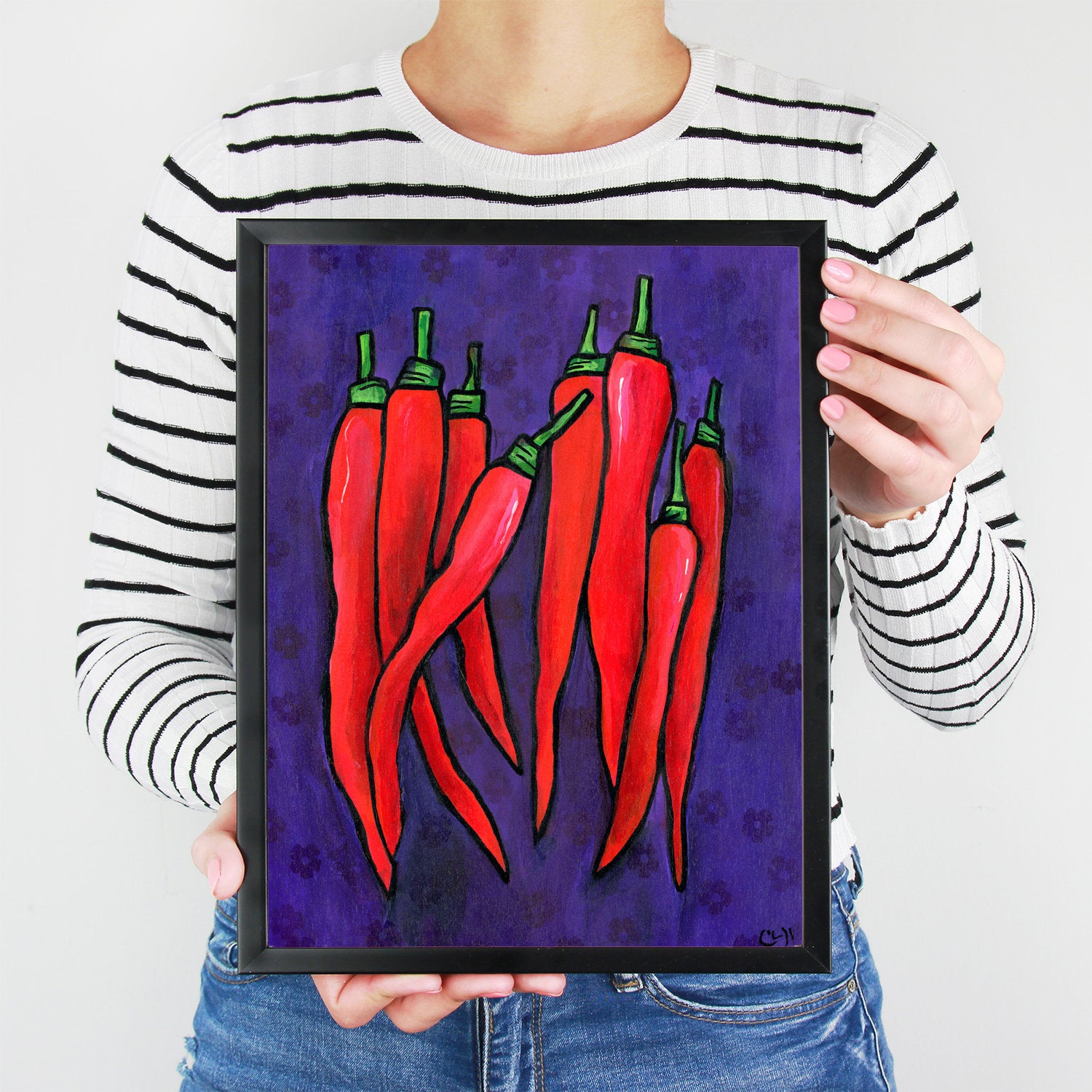 Red Chili Pepper Print - Purple and Red Kitchen Wall Art Print