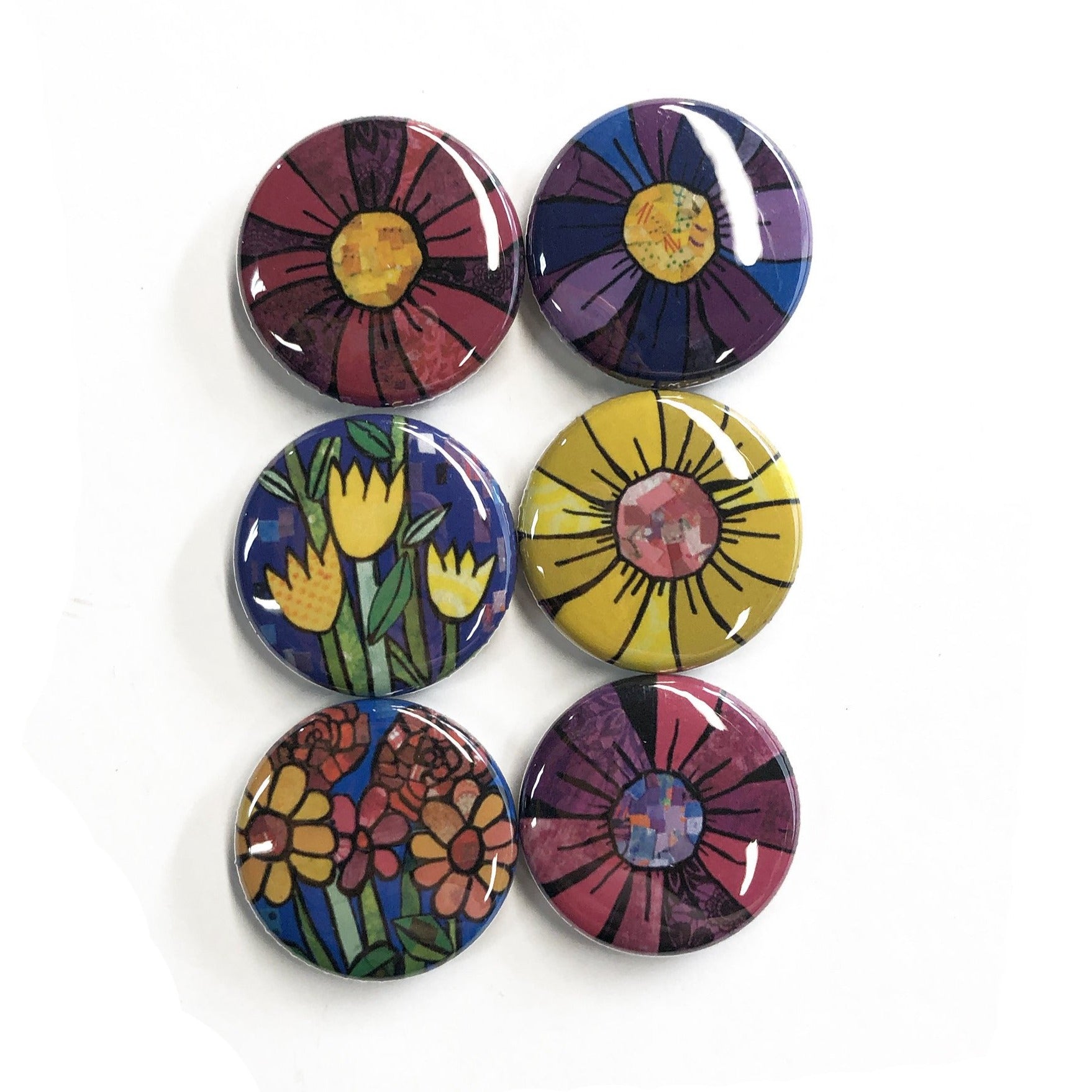 Gerbera Daisy and Tulip Magnet or Pinback Button Set