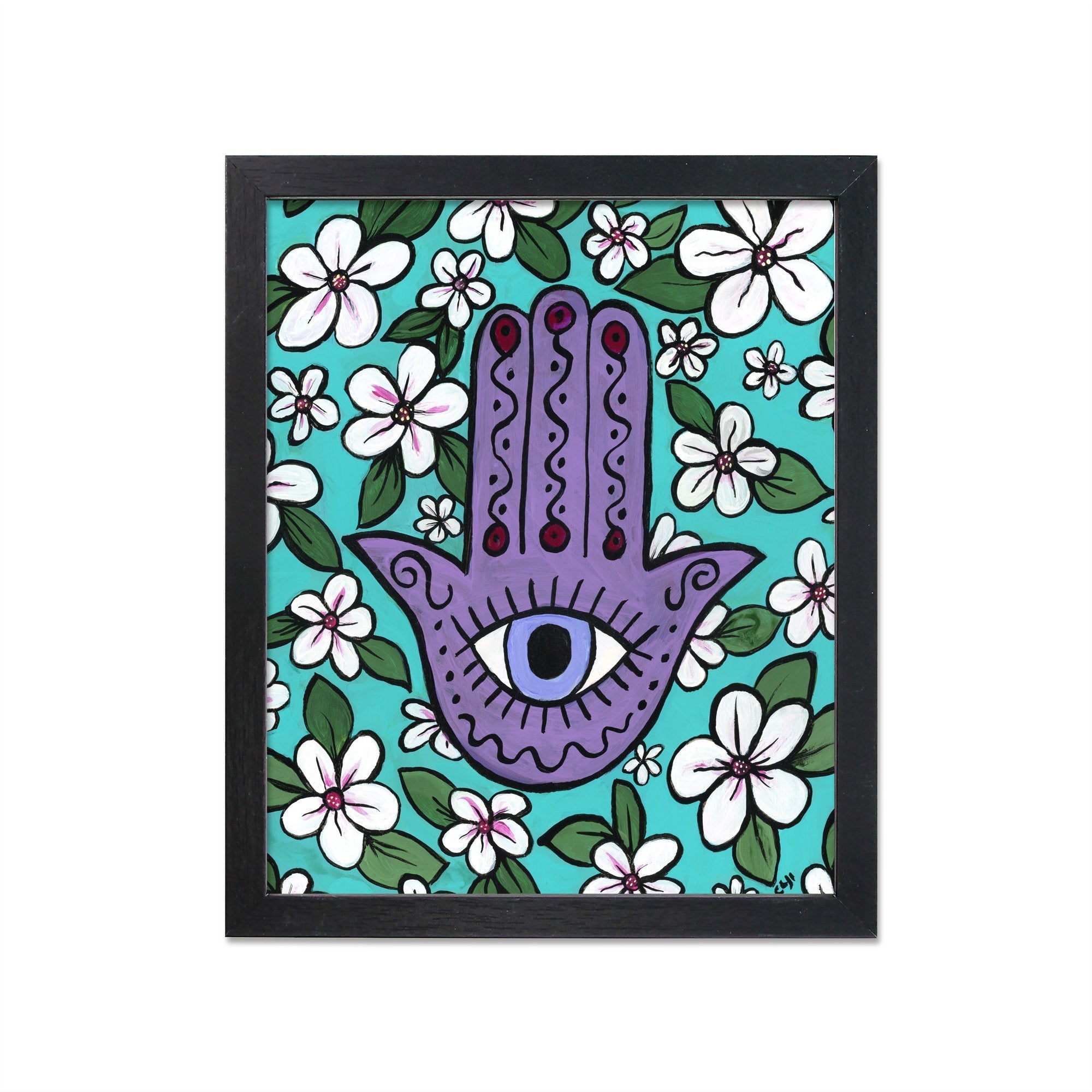 Cherry Blossom Hamsa Print with Evil Eye