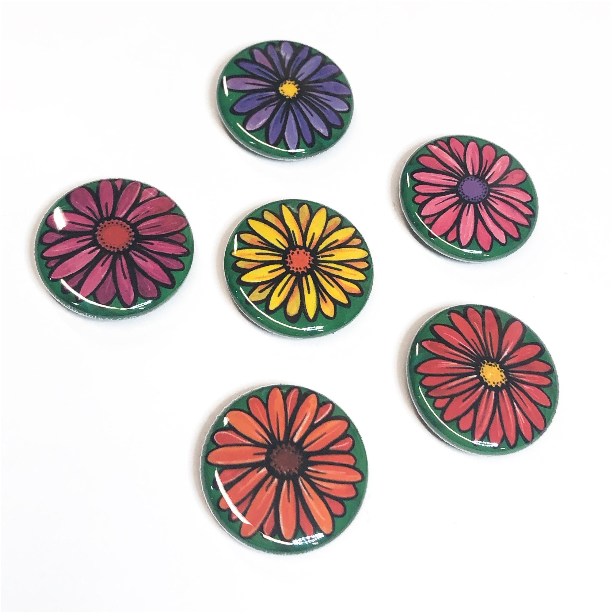 Gerbera Daisy Magnet or Pin Back Button Set
