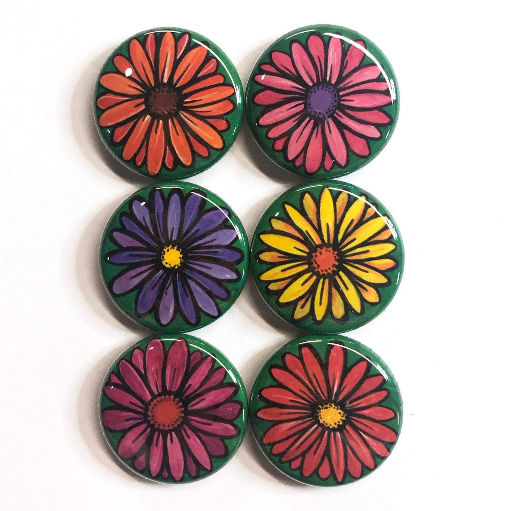 Gerbera Daisy Magnet or Pin Back Button Set