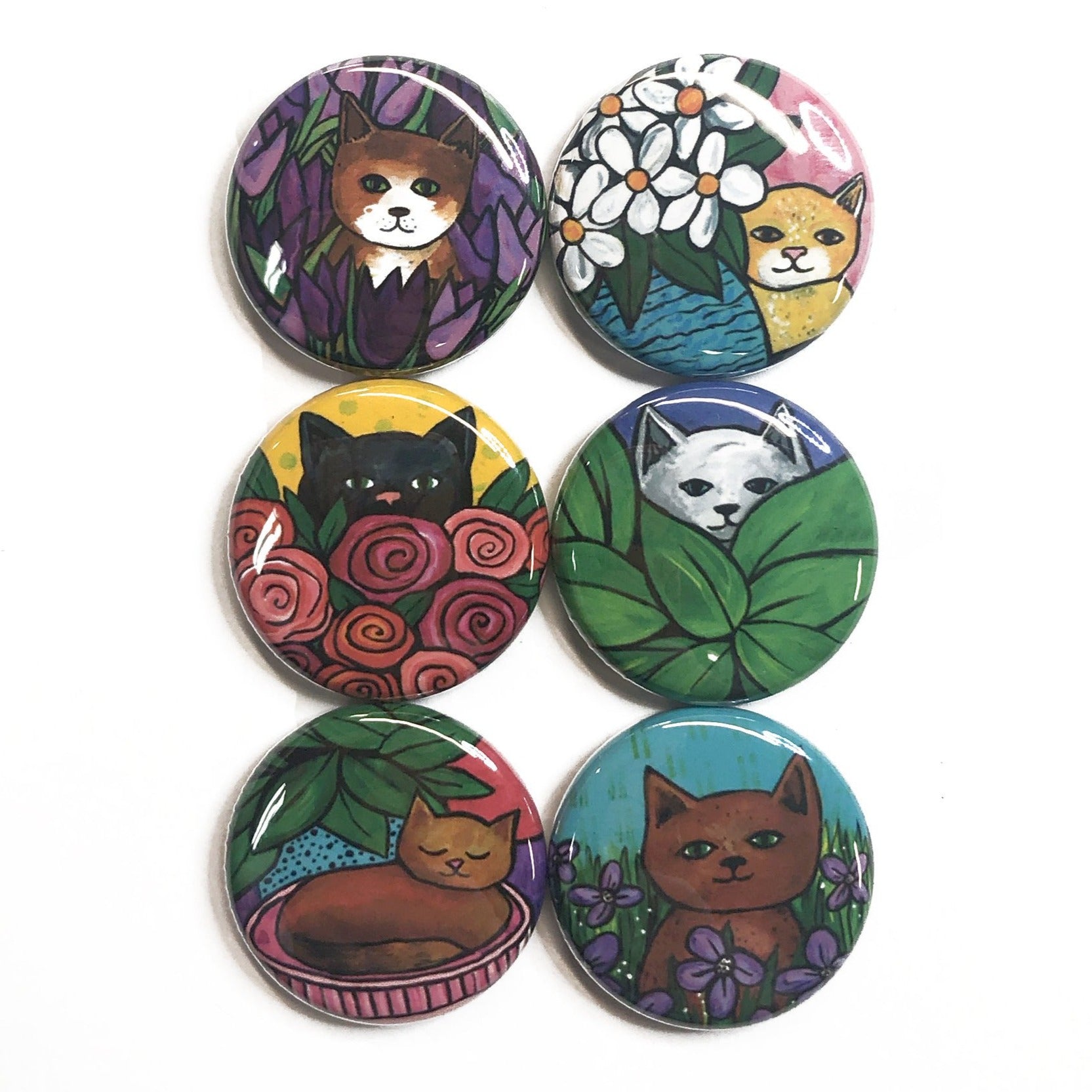 Cute Cat Magnet or Pin Back Button Set