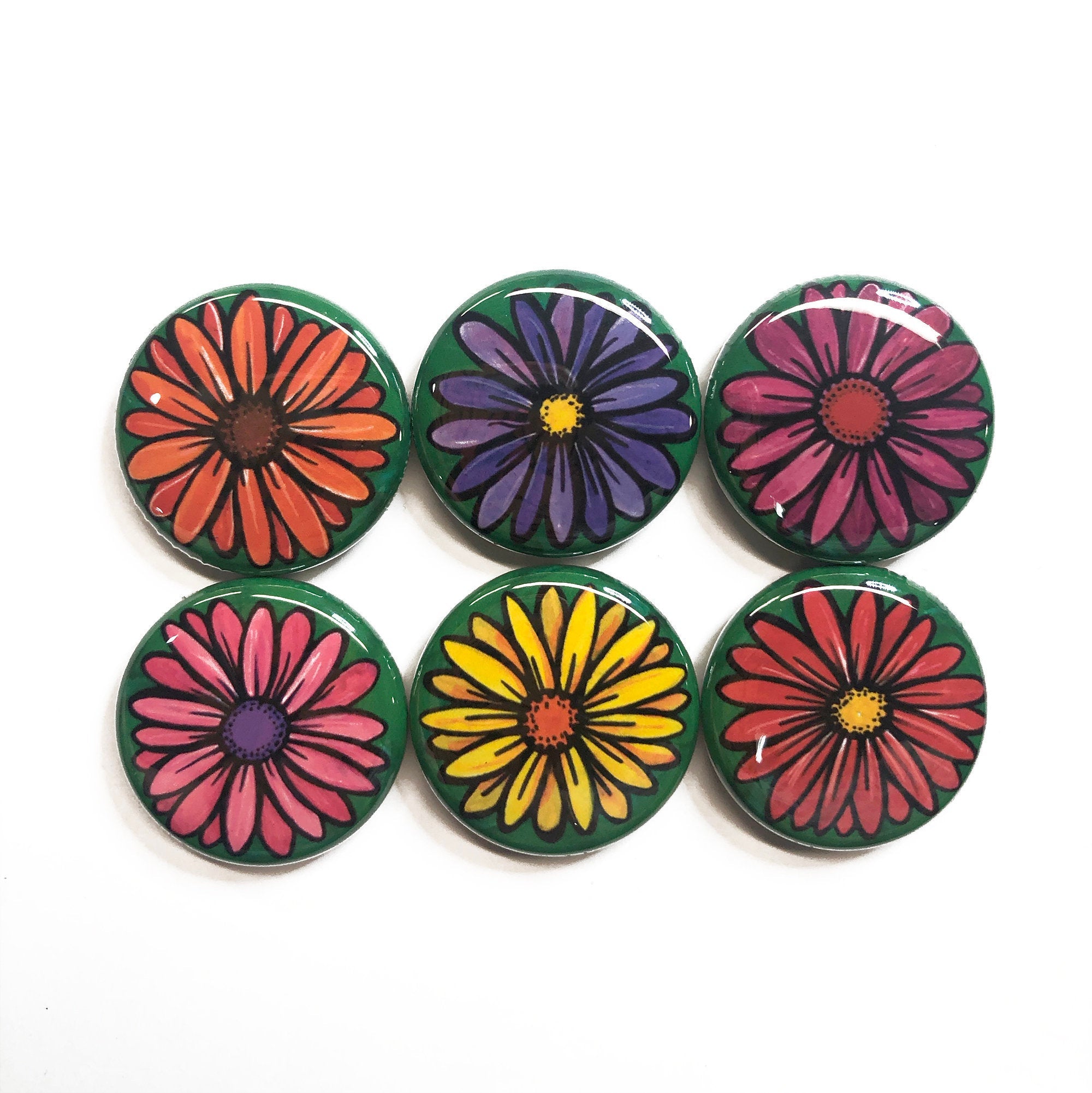 Gerbera Daisy Magnet or Pin Back Button Set