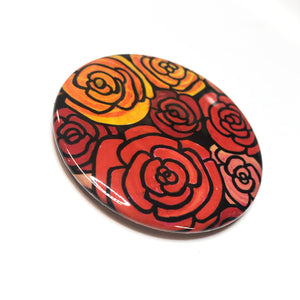 Yellow, Orange, Red Rose Magnet, Pin Back Button or Pocket Mirror - Flower Fridge Magnet, Pinback, or Purse Mirror