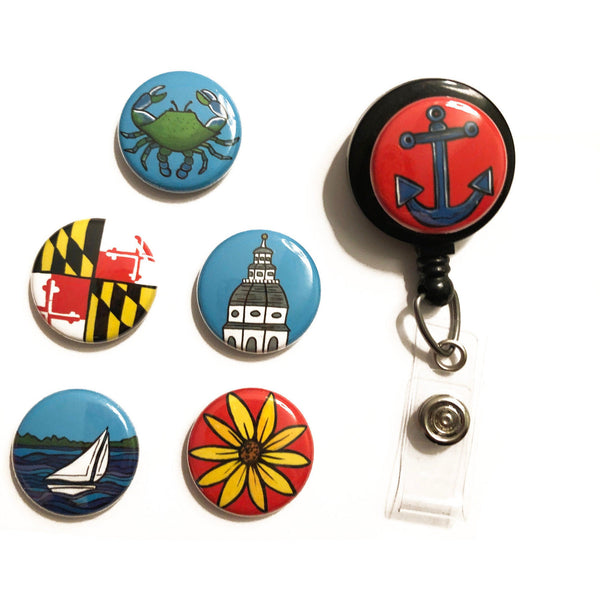 Interchangeable Badge Reel or ID Lanyard for Nurse, Teacher, Co-worker Gift - Magnetic ID Badge Holder with 6 Different Magnet Designs Black Carabiner