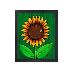 Bee on Sunflower Print - Happy Sun Flower with HoneyBee Art Print - Pollinator - 8x10 inches with optional black mat by Claudine Intner