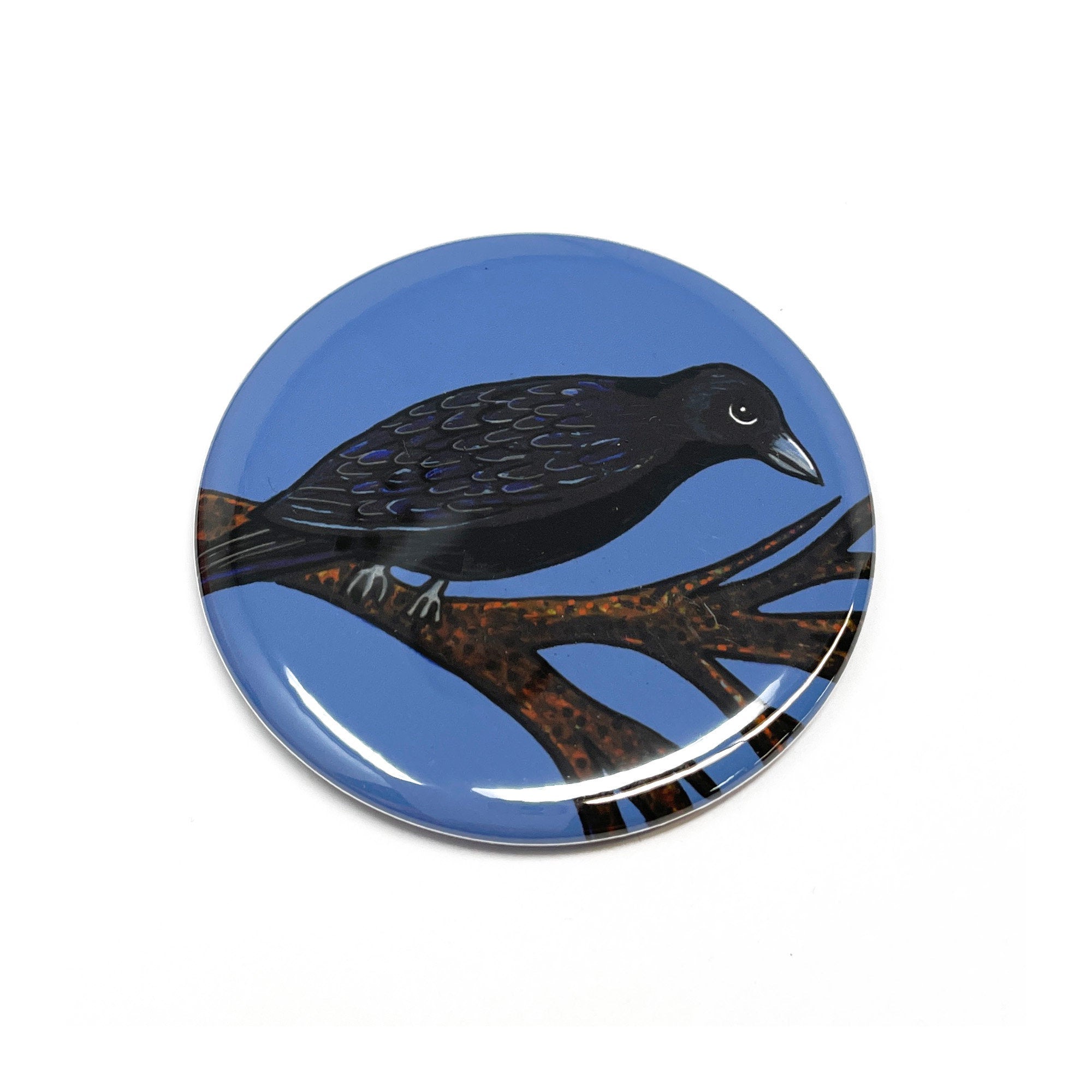 Raven Magnet, Pin, or Pocket Mirror - Black Bird Fridge Magnet or Pinback Button or Purse Mirror - Bird Lover Gift