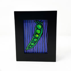 Small Peas in a Pod Painting - Mini Pea Pod Art in Frame - Miniature Vegetable Veggie Food Wall or Shelf or Desk Art