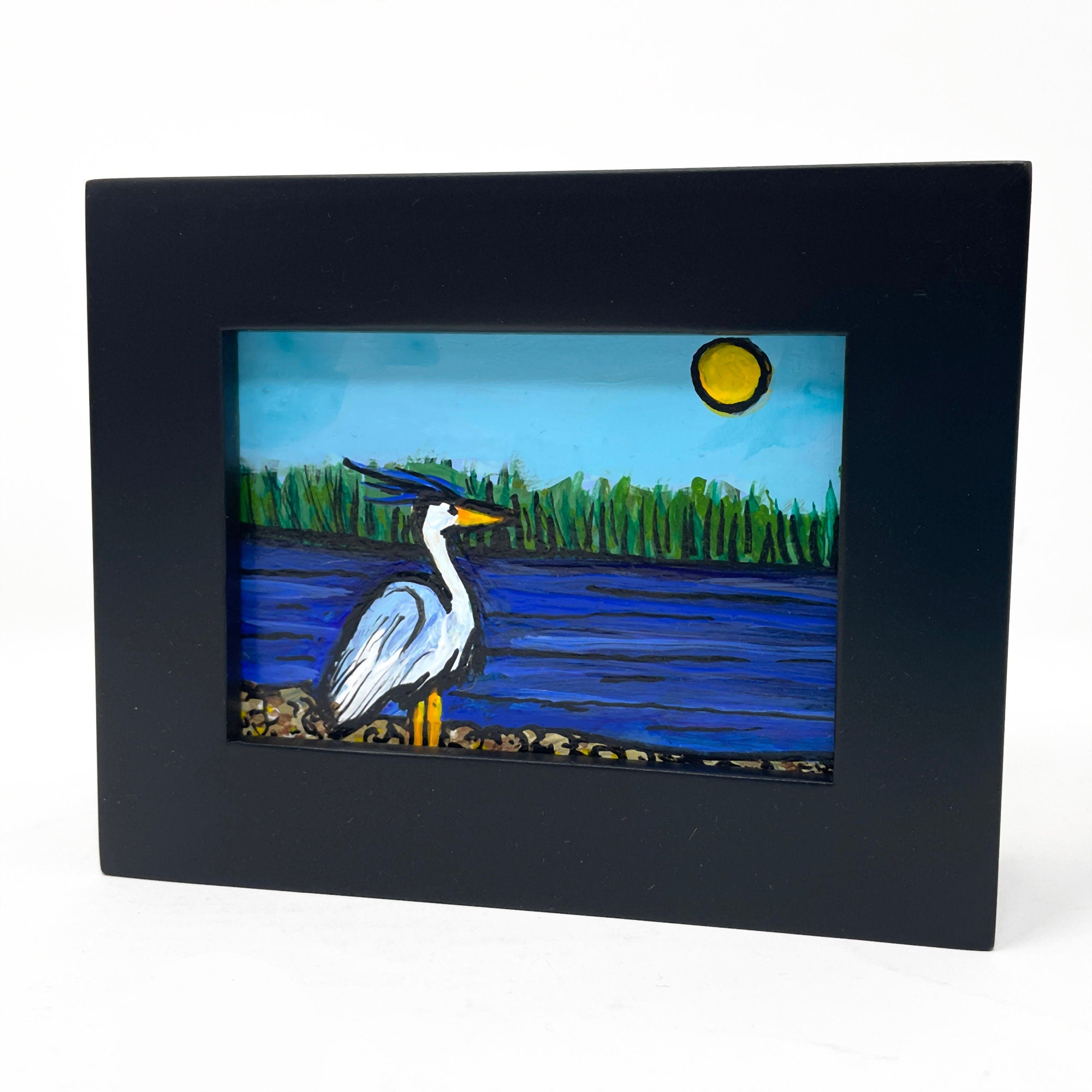 Great Blue Heron Mini Painting - Marshland - Wetlands - Chesapeake Bay Art - Small Painting for Wall, Desk, Shelf by Claudine Intner