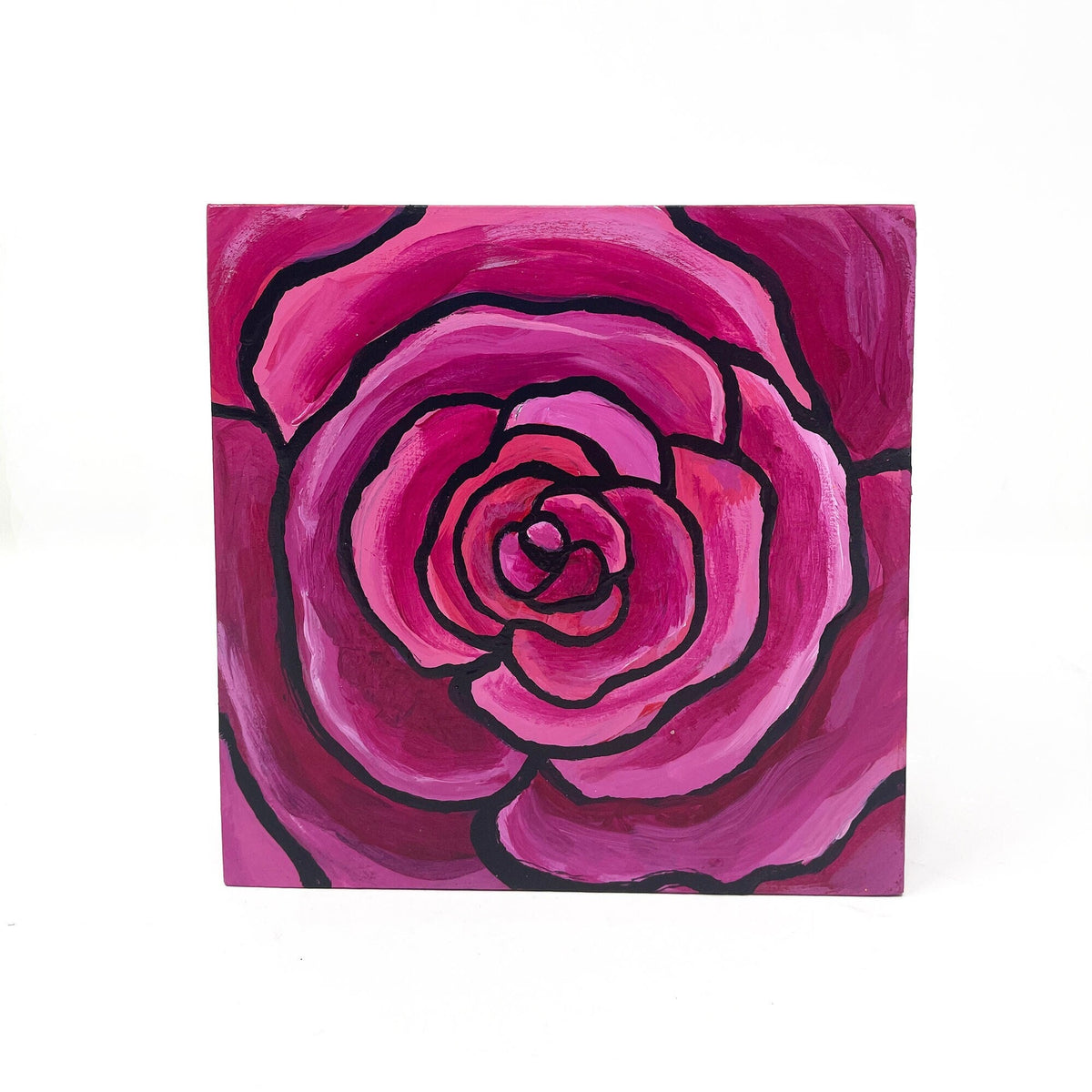 Pink Rose Painting - Original Acrylic Flower Art - Square 5x5 Inches - Cradled Wood Board - Ready to Hang