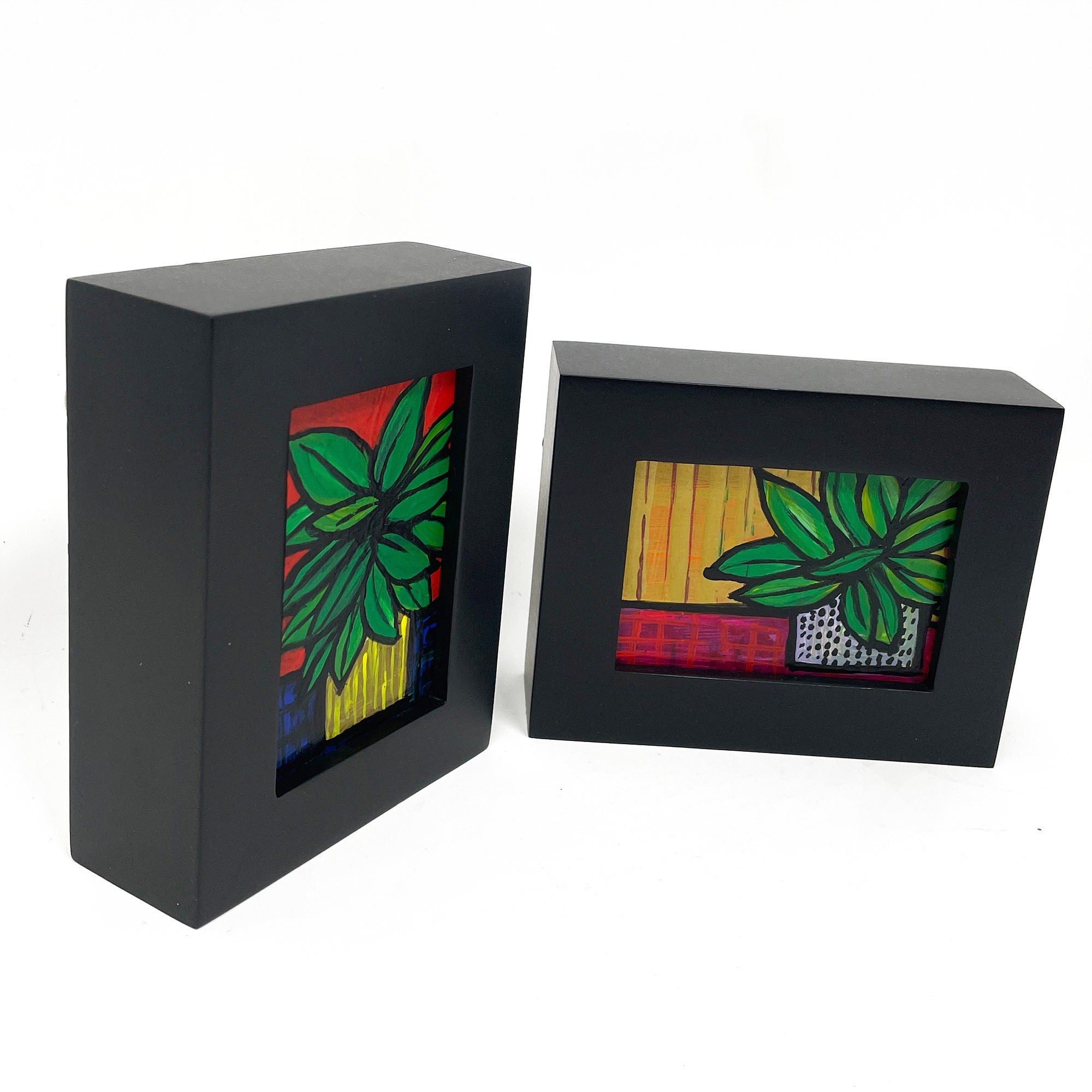 Collection of Mini Plant Paintings for Gallery Wall, Desk, or Shelf - Pair of Small Original Plant Paintings