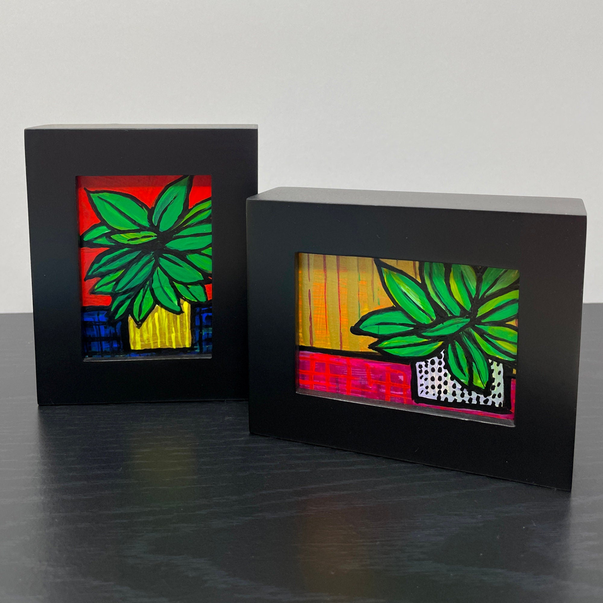 Collection of Mini Plant Paintings for Gallery Wall, Desk, or Shelf - Pair of Small Original Plant Paintings
