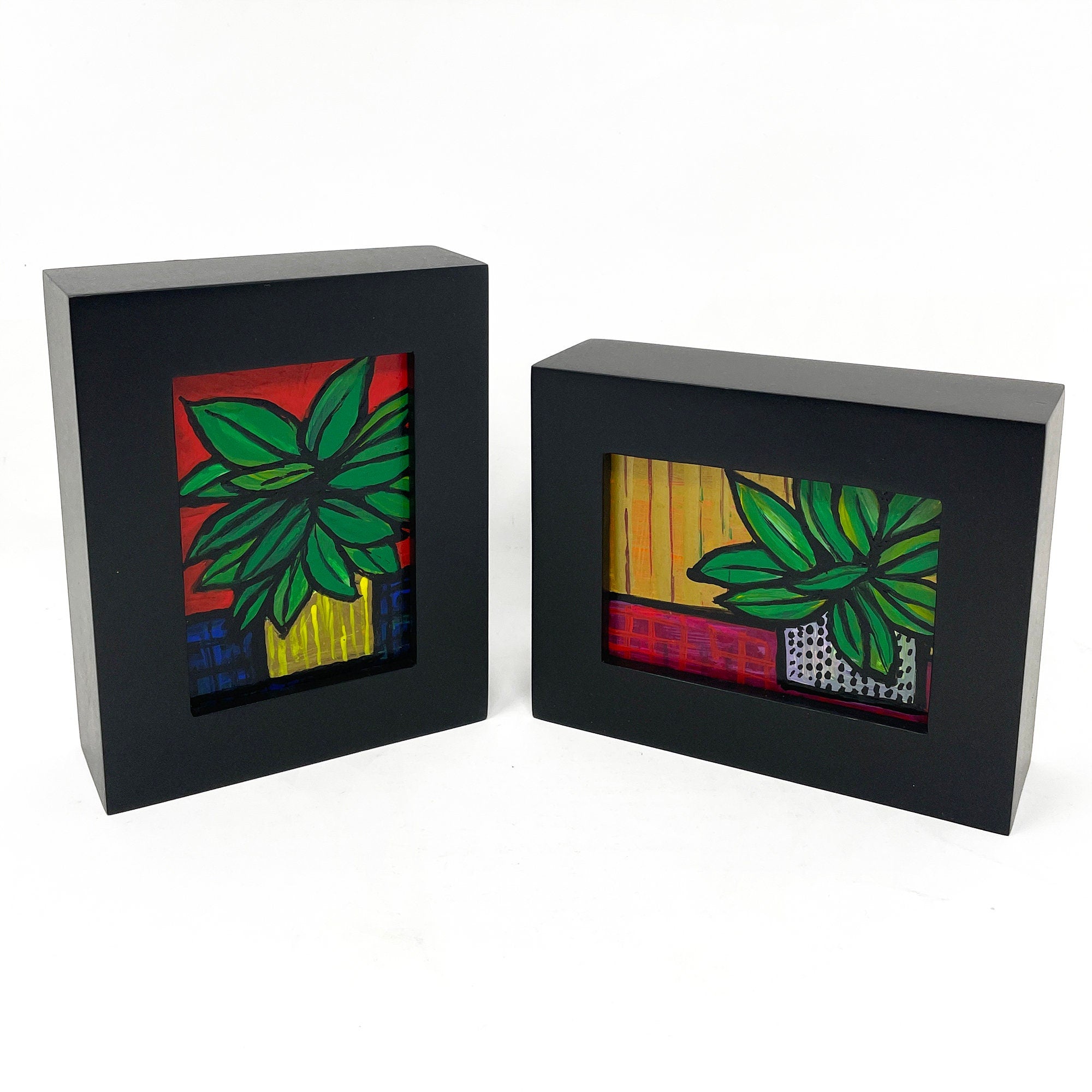 Collection of Mini Plant Paintings for Gallery Wall, Desk, or Shelf - Pair of Small Original Plant Paintings