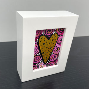 Gold Heart Painting with Pink Roses - Small Framed Art for Valentine's Day, Anniversary Gift, Girl's Room Decor