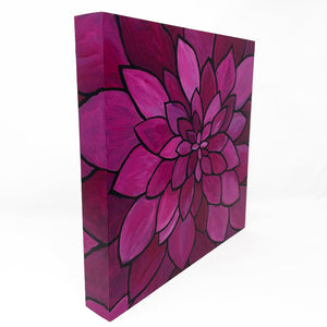 Original Dahlia Painting - Close Up Flower Painting - Square Floral Art - Magenta, Pink Flower - 12x12 inches