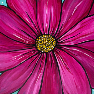 Zinnia Painting - Square Flower Painting - Original Floral Art - Magenta, Yellow, Blue - 12x12 inches