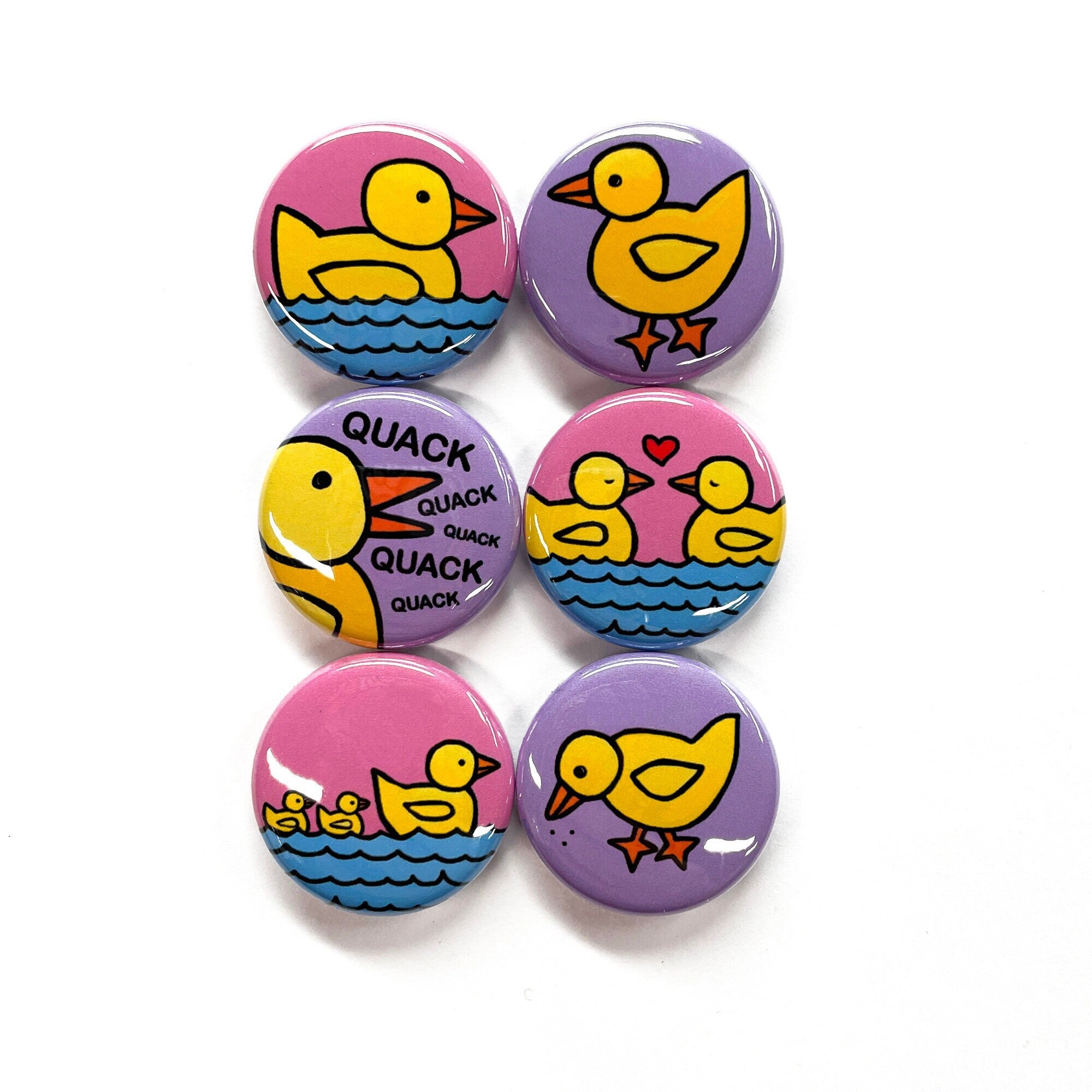 Duck Magnets or Pinback Buttons Set on white background